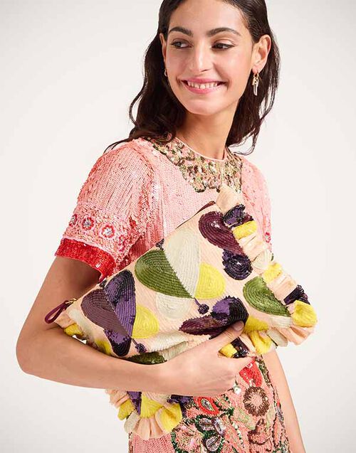 La DoubleJ Hand Pochette Farfalla Ivory BAG0081PAI016FAR07WH04