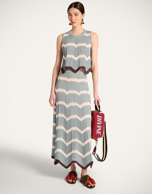 La DoubleJ Chevron Skirt Color Block Blue & Ivory SKI0155KNI084VA506BU03