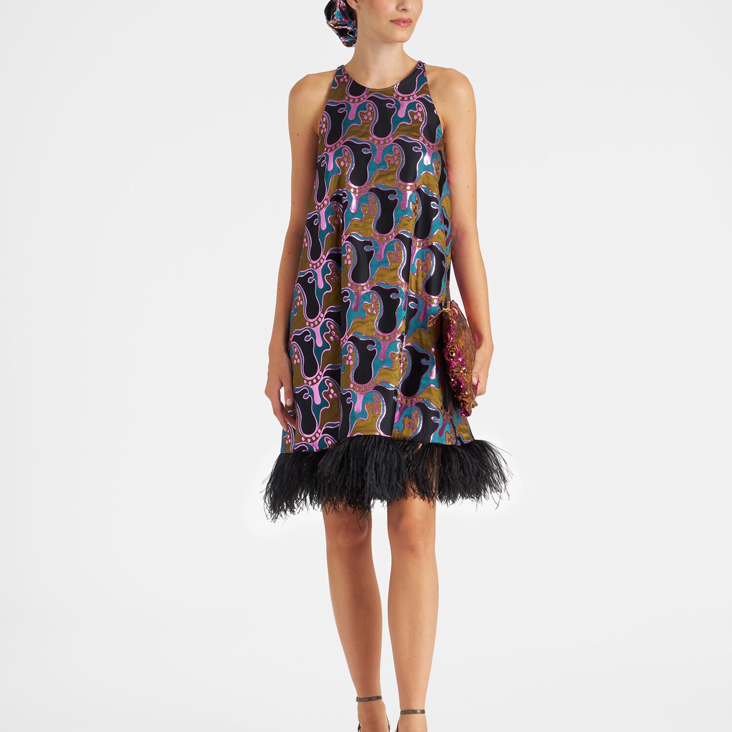  La Doublej Dresses Women - La Fenice Mini Dress Spritz Blue Petrol M 52% Polyester 37% Recycled Polyester 9%metal 2% Ostrich Feathers 