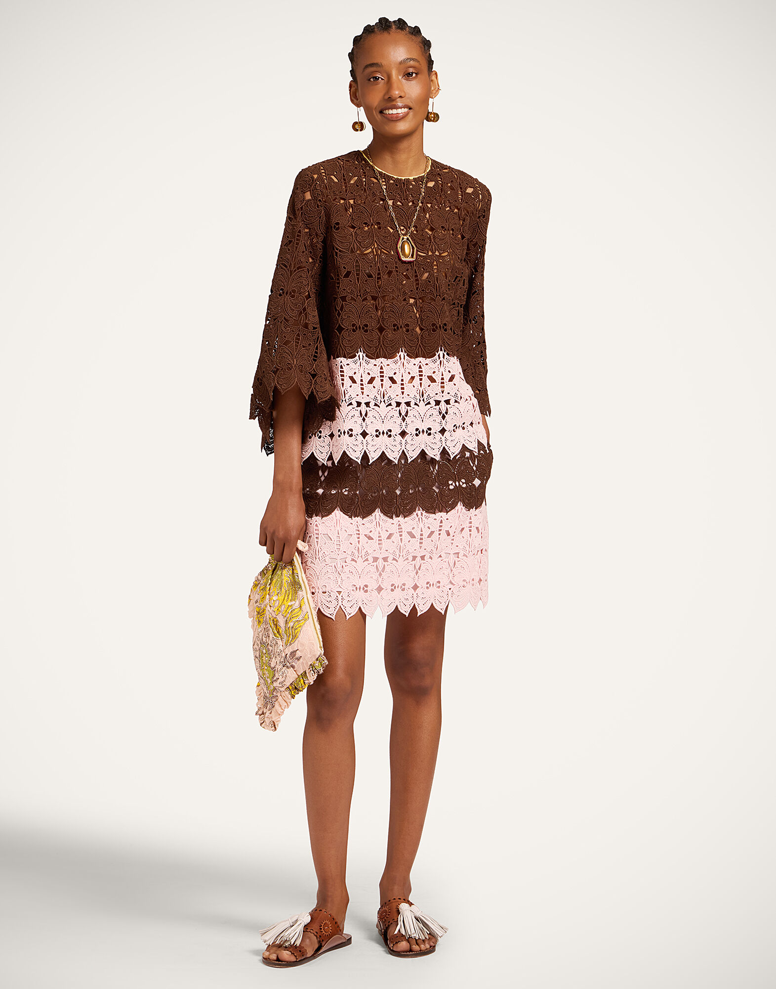 La DoubleJ Lacey Mini Baia Skirt Color Block Chocolate & Pink SKI0209LAC014BIC01BR07