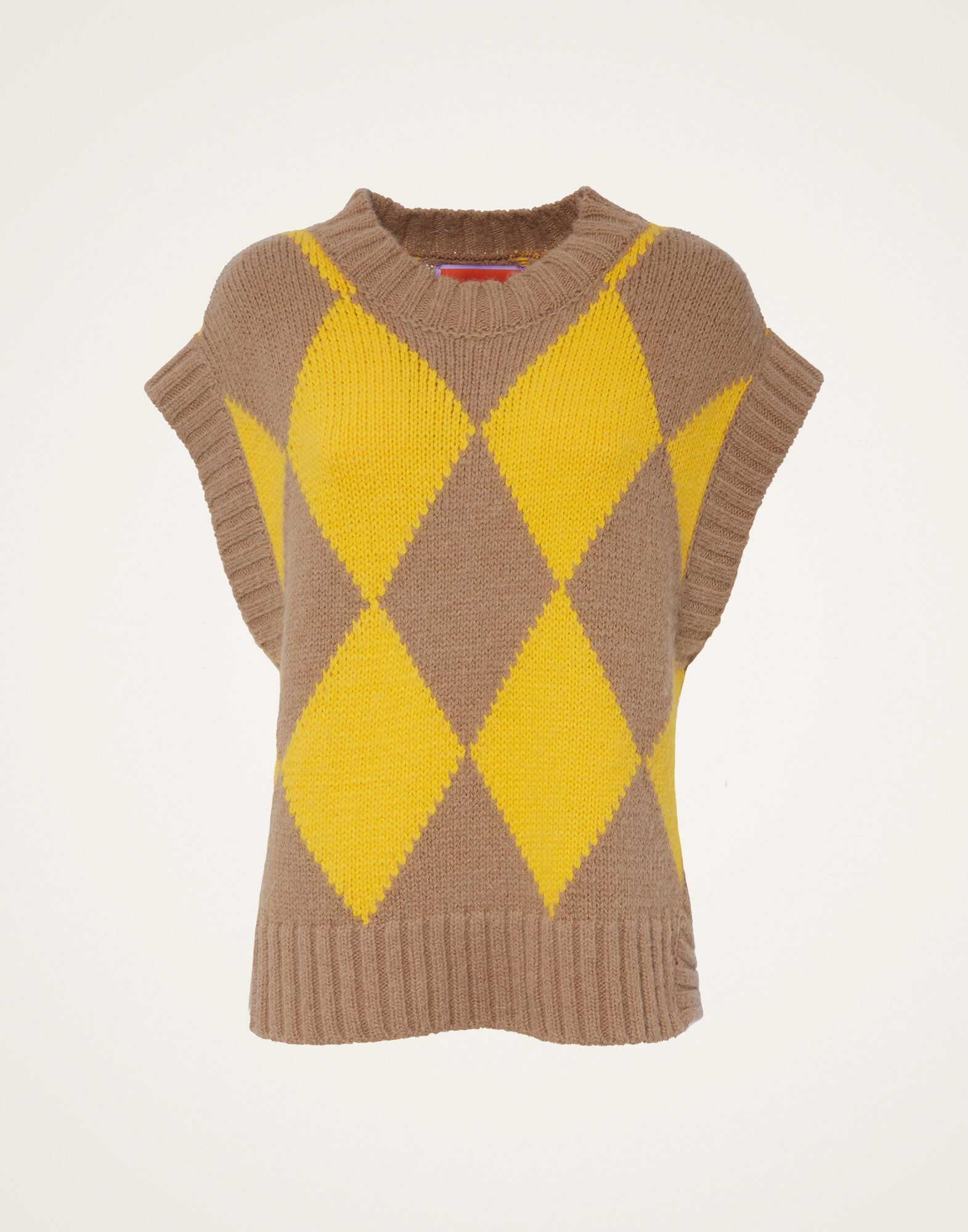 La DoubleJ Argyle Gilet Camel/Yellow TOP0077KNI064VAR0125