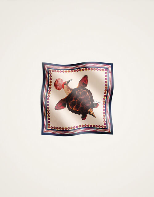 La DoubleJ Foulard 45 Zooflora Turtlair Ivory SCA0065SIL006TRL02WH04