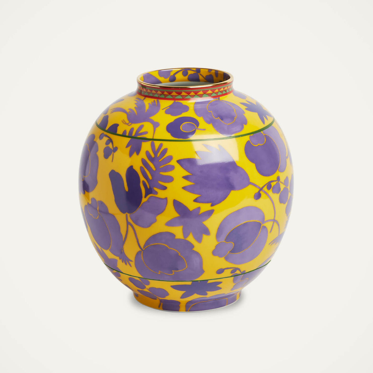 La Doublej Wildbird Medium Porcelain Vase In Wildbird Yellow & Purple