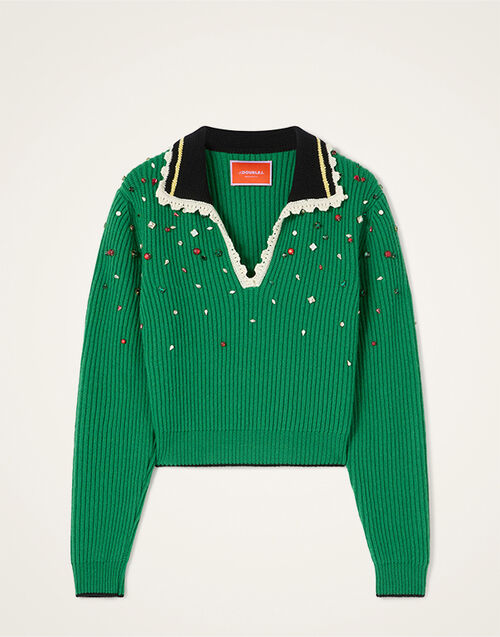 La DoubleJ Picket High Sweater Solid Green PUL0407KNI037SOLIDGR02