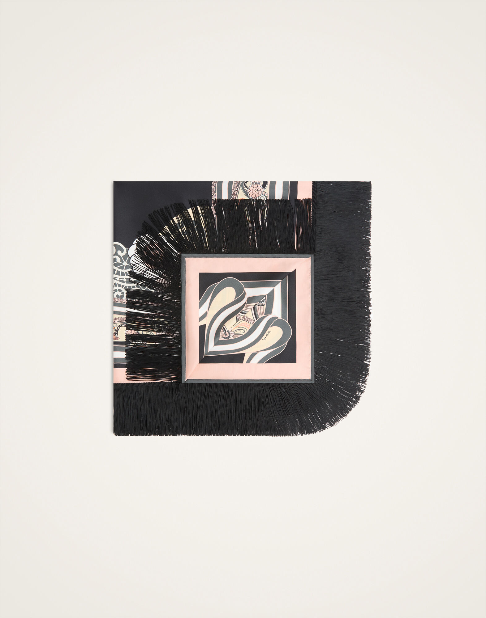 La DoubleJ Reversible Fringe Foulard 90 Ambrosia Plac&eacute;e Pale Pink SCA0073SIL006AMB03PI02