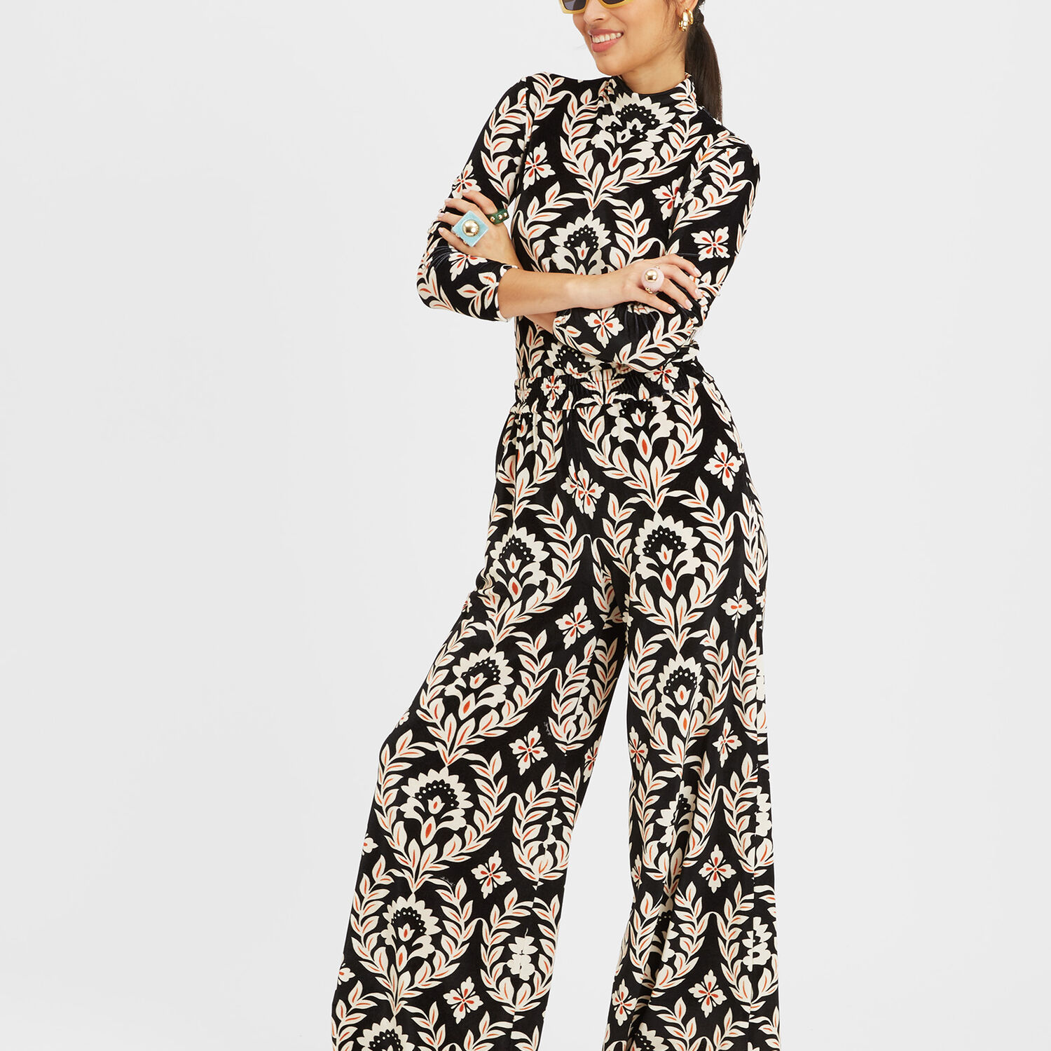 La Doublej Graphic-print Palazzo Trousers In Ghirlanda Black