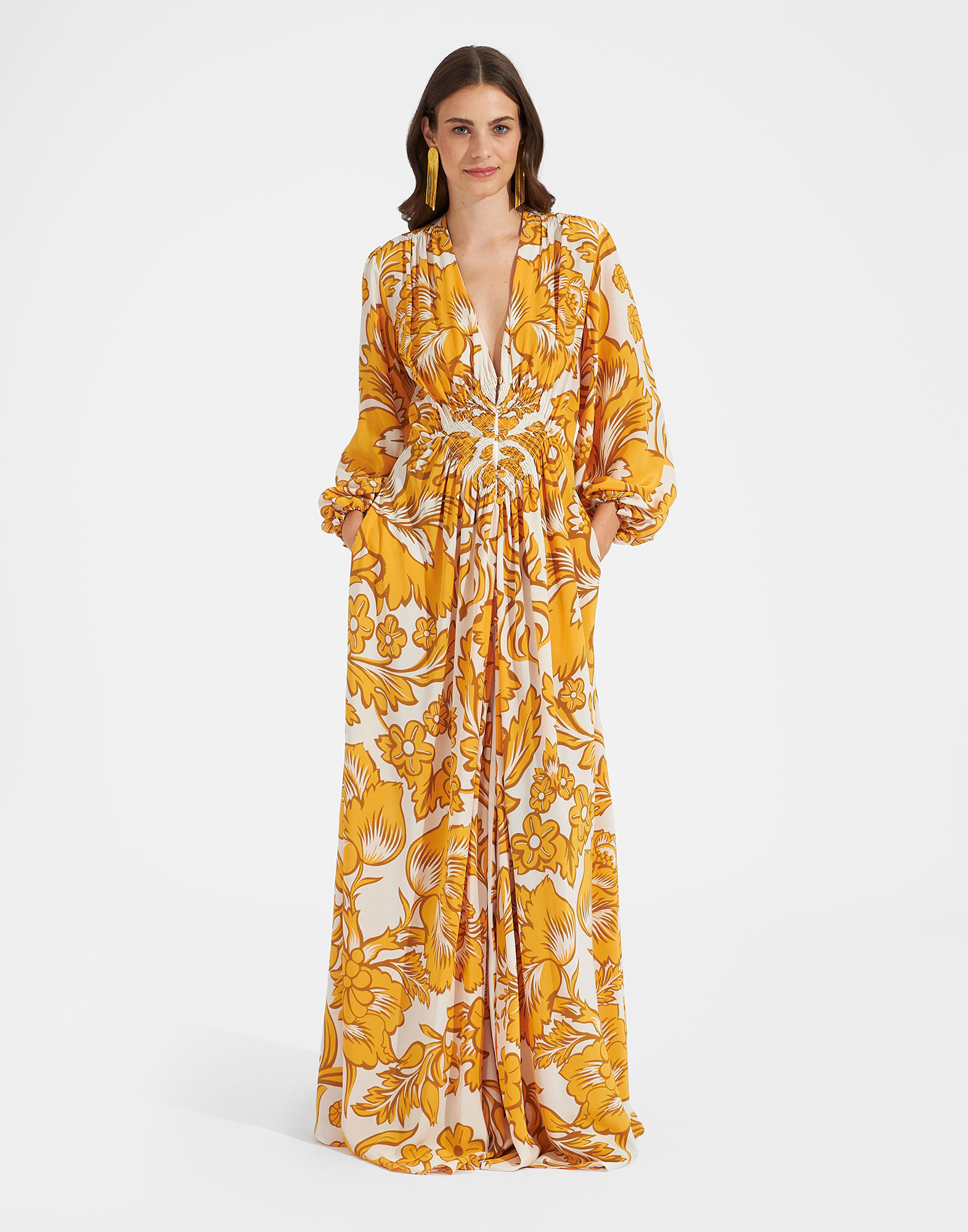 La DoubleJ Long Camerino Dress Va-Va Gold DRE0585CRE001VAV01YE05