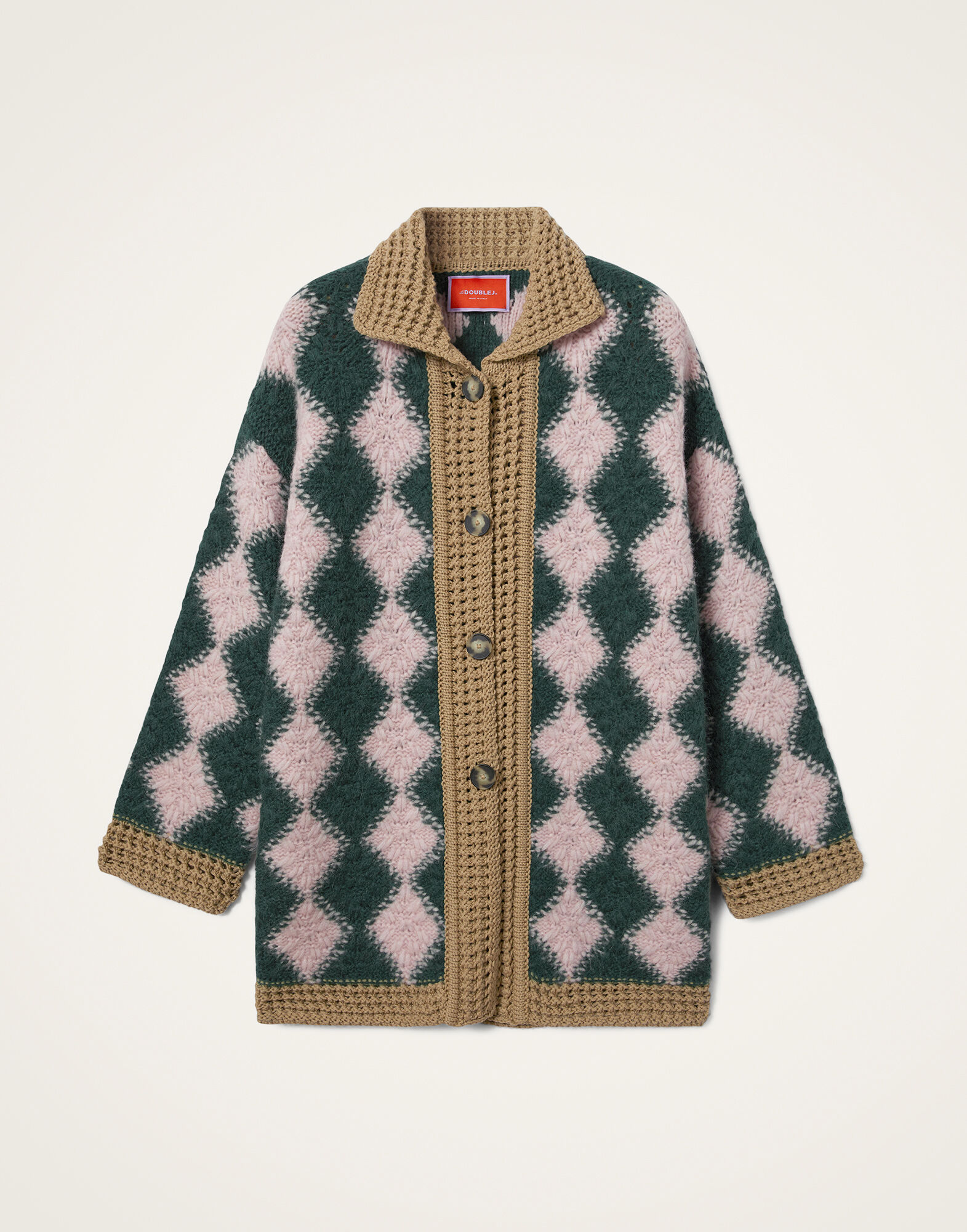 La DoubleJ Crochet Bowling Cardigan Multicolor Pink & Dark Green PUL0290KNI167VA400PI01