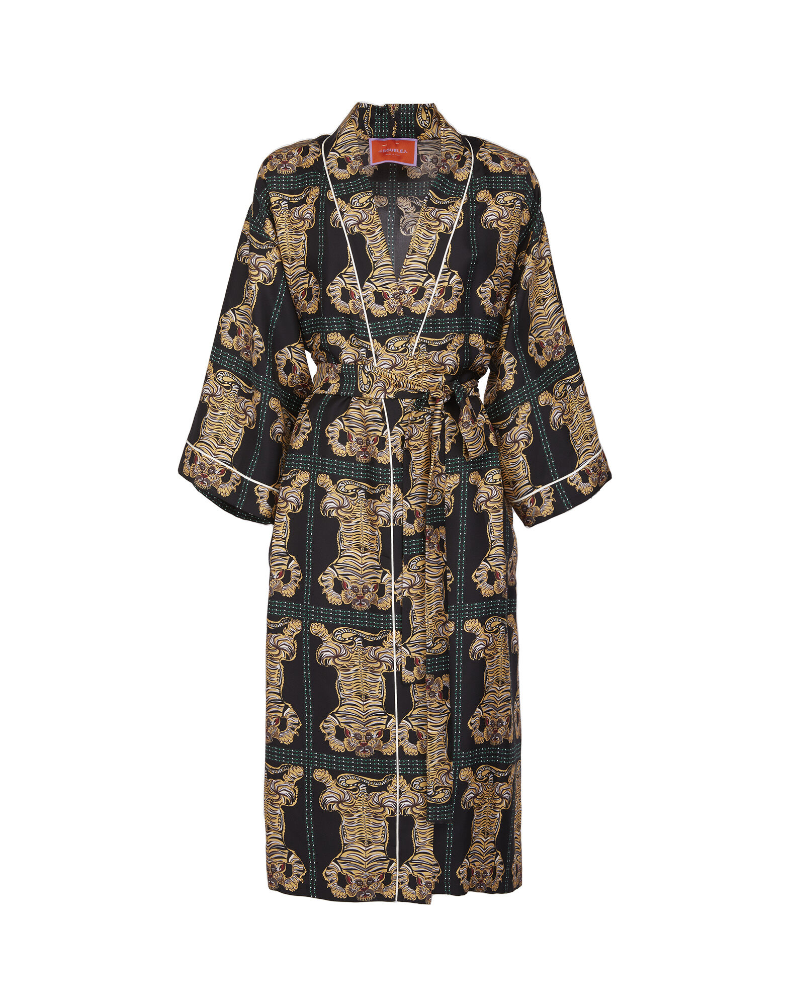 La DoubleJ Silk Robe Tiger Tiles Black JAC0057SIL001TIG0007