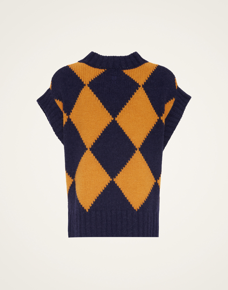 La DoubleJ Argyle Gilet La DoubleJ Argyle Gilet Navy & Yellow PUL0135KNI064VA182BU06