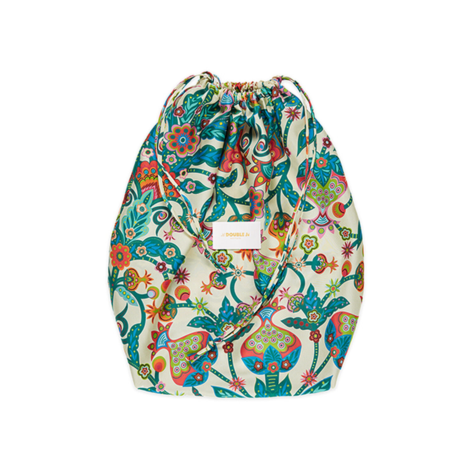 La Doublej Sack Tree Of Life-print Silk-twill Drawstring Bag In Tree Of Life Bianco