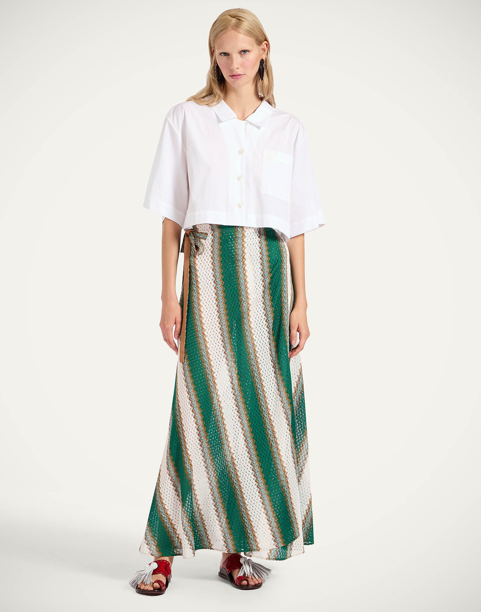 La DoubleJ Sarong Skirt Color Block Emerald & White SKI0088VIS025CLB23GR04