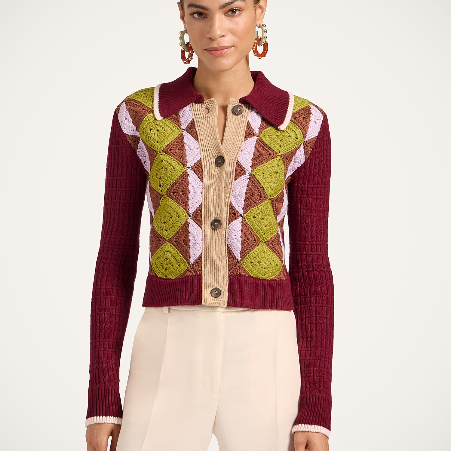 La Doublej Crochet Mini Cardigan In Burgundy