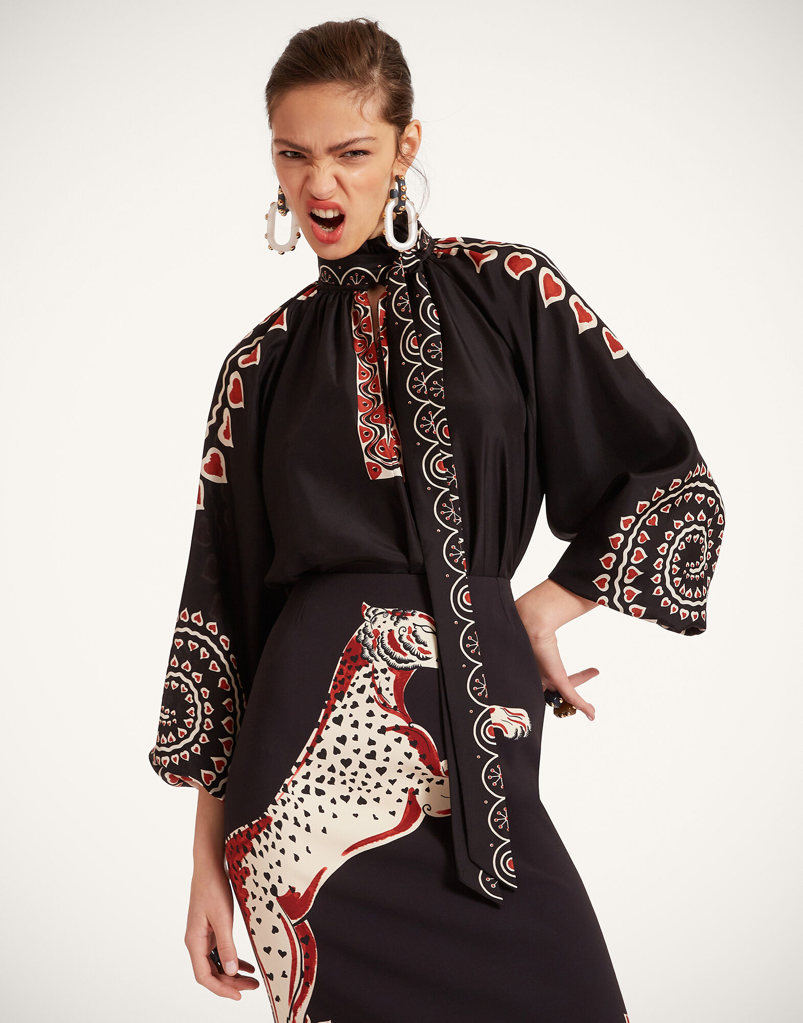 La DoubleJ Cerere Blouse Gattopardo Plac&eacute;e Black SHI0086SIL009GAT01BL01