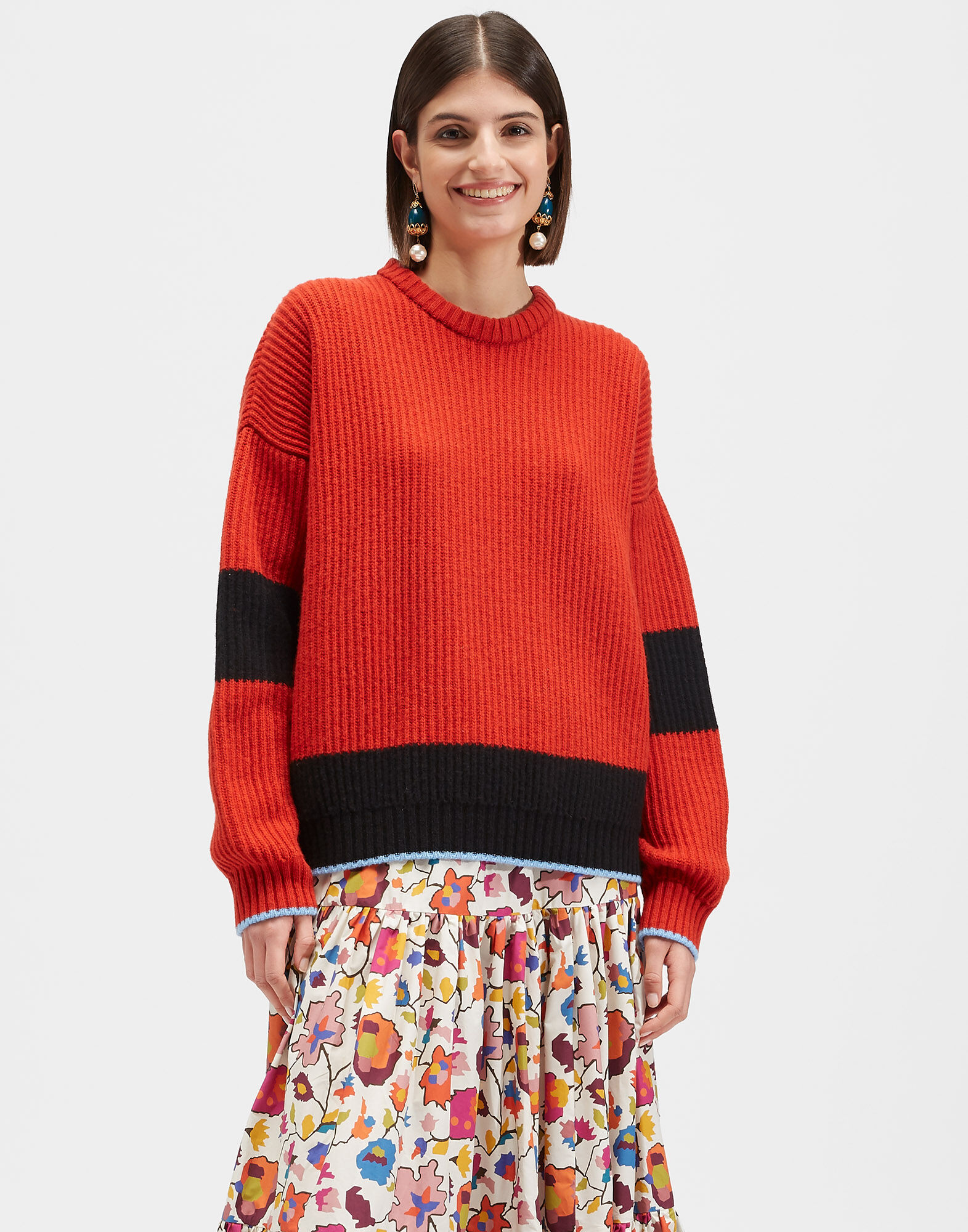 La DoubleJ Crew Boy Sweater Arancio-Nero PUL0061KNI037VAR0062