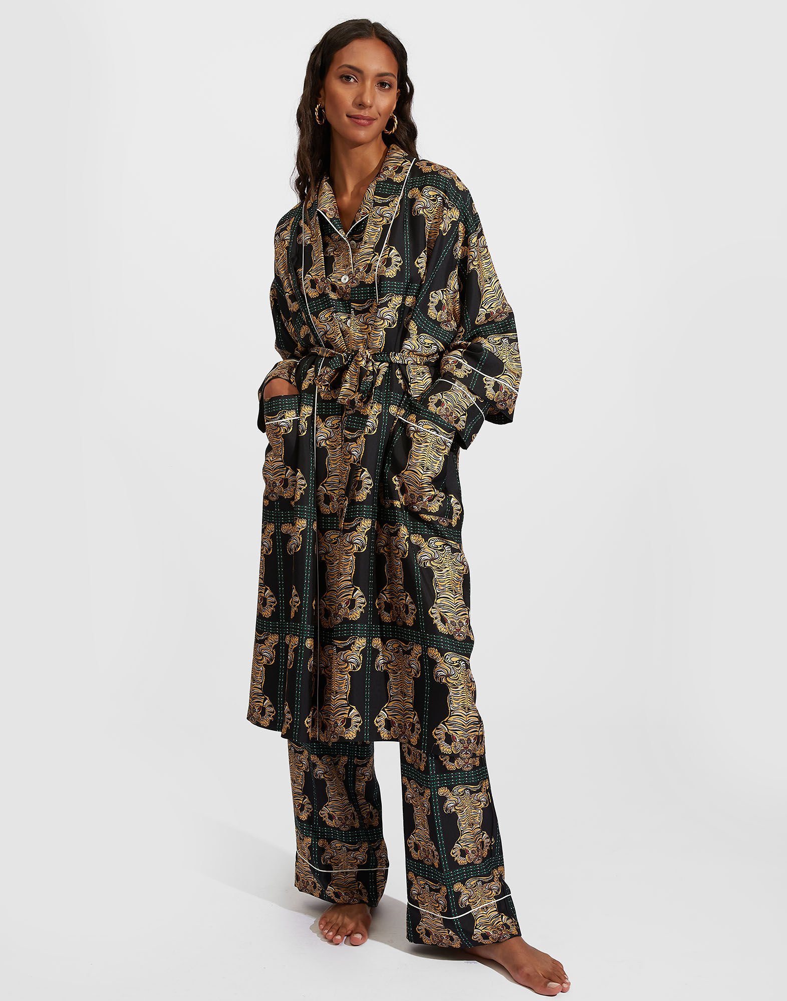 Silk Robe in Tiger Tiles Black fur Damen La DoubleJ