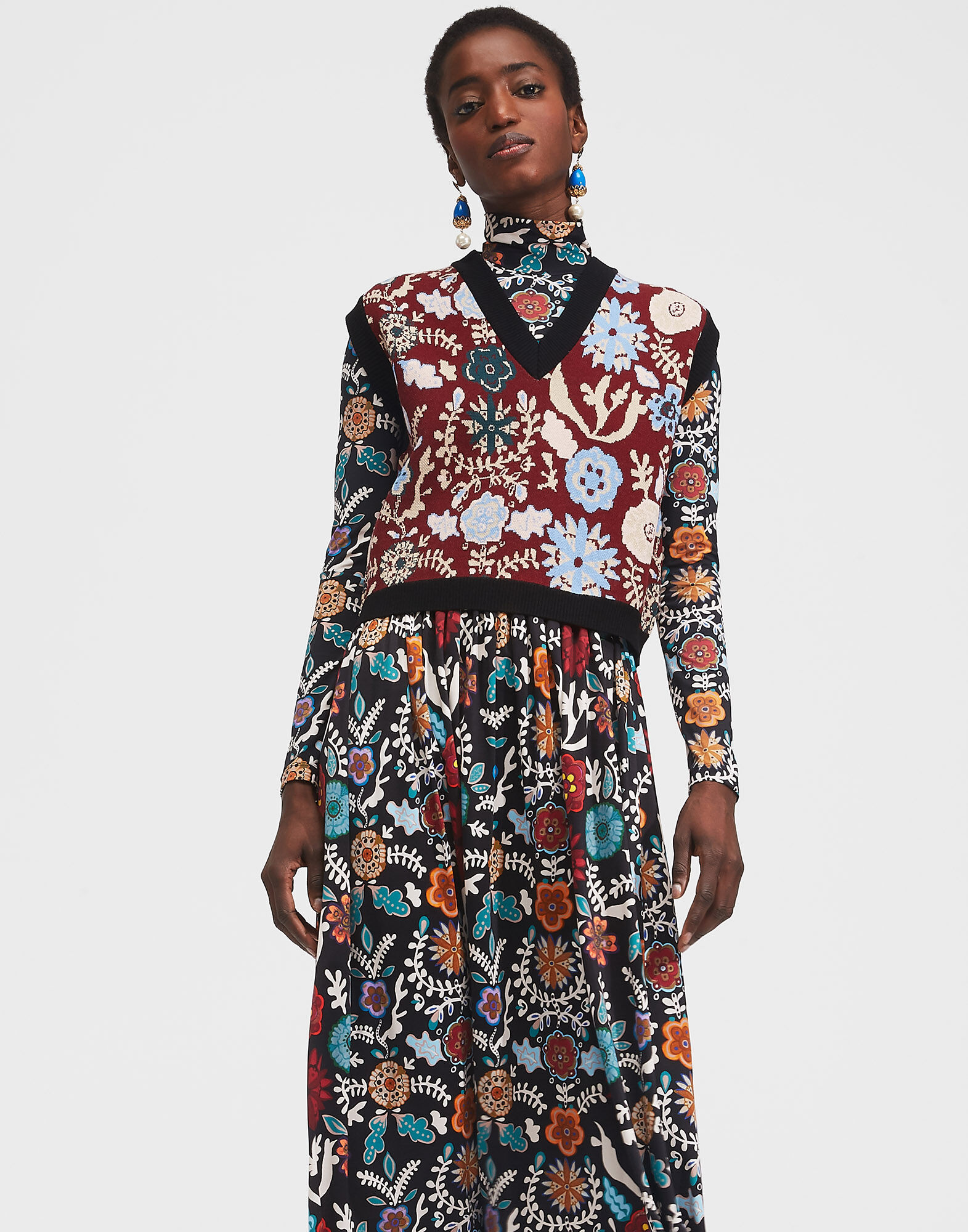 LaDoubleJ Sweater Vest Fire Flower Bordeaux PUL0050KNI035FIR0002