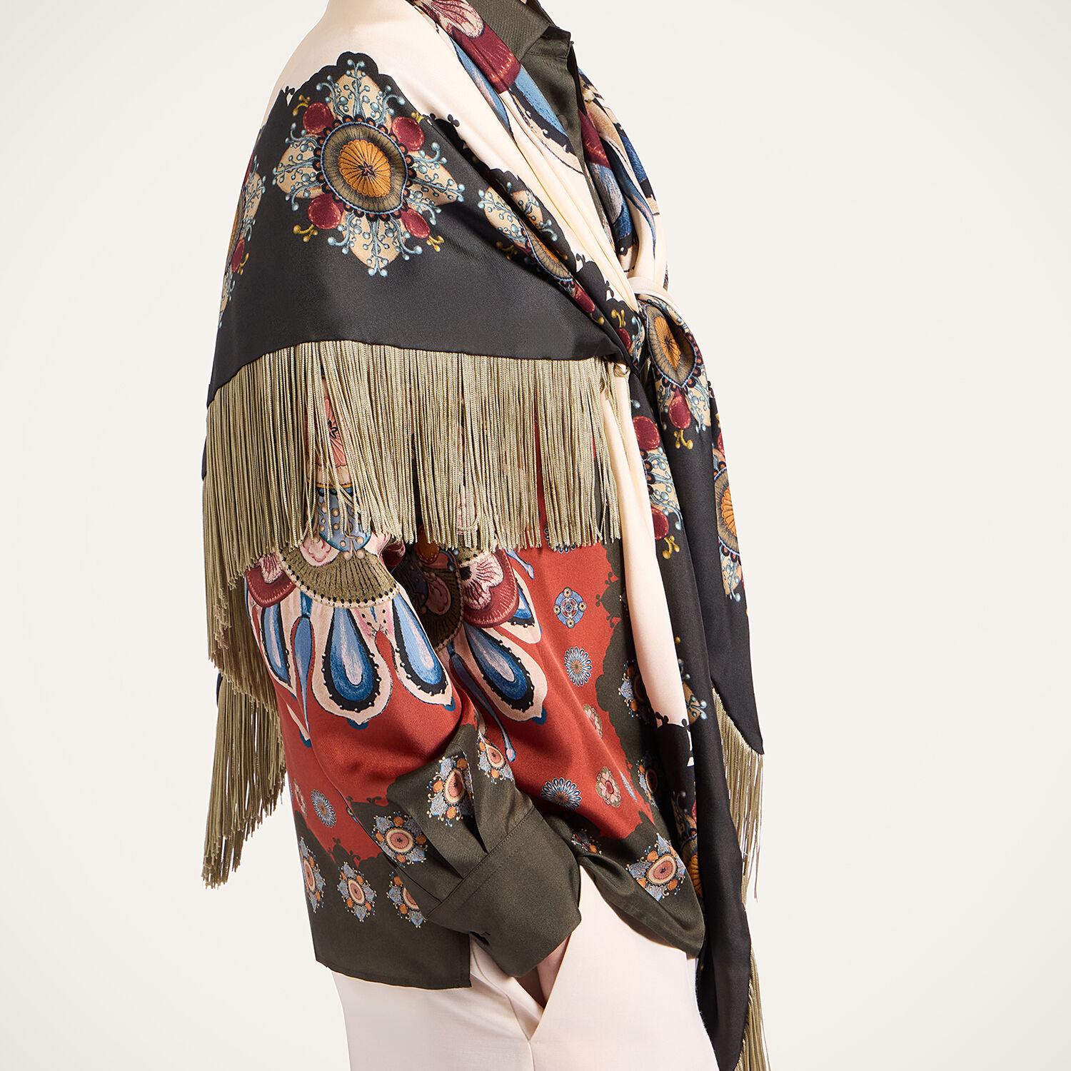 La Doublej Fringe Triangle Scarf In Multi