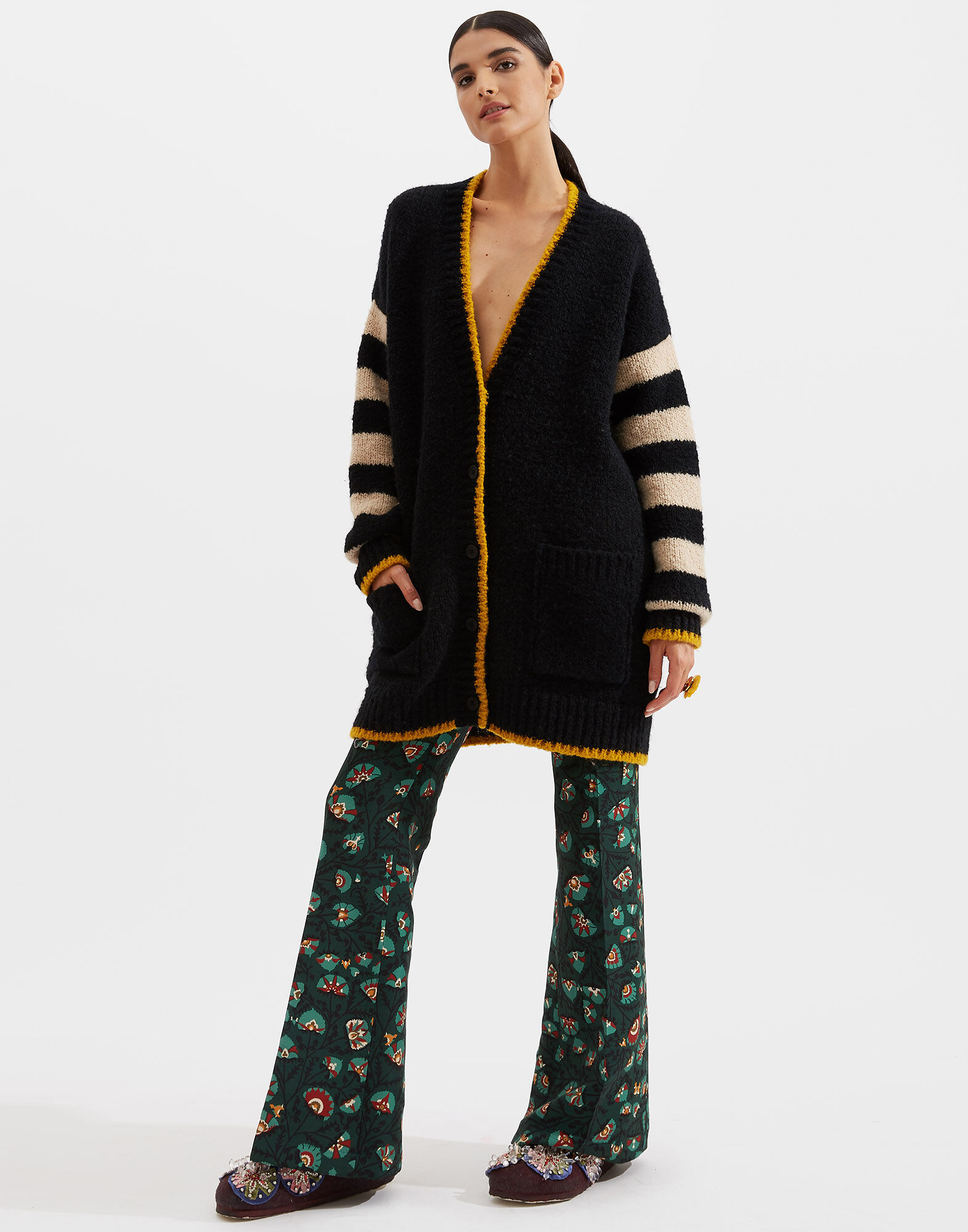 La DoubleJ Bowling Cardigan Nero-Cammello-Giallo PUL0049KNI032VAR0056