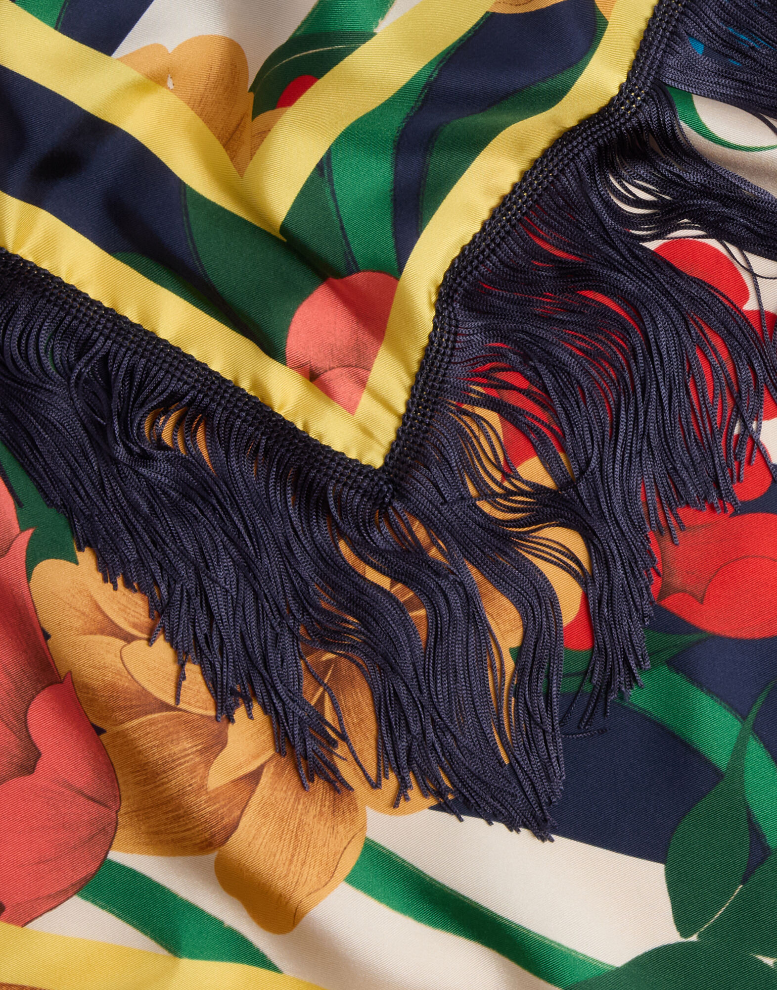 La DoubleJ Reversible Fringe Foulard 90 Princess Peony Plac&eacute;e Blue SCA0073SIL006PPE02BU03