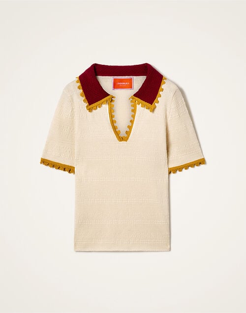 La DoubleJ Picket Polo Top La DoubleJ Picket Polo Top Solid White PUL0273KNI154SOLIDWH01