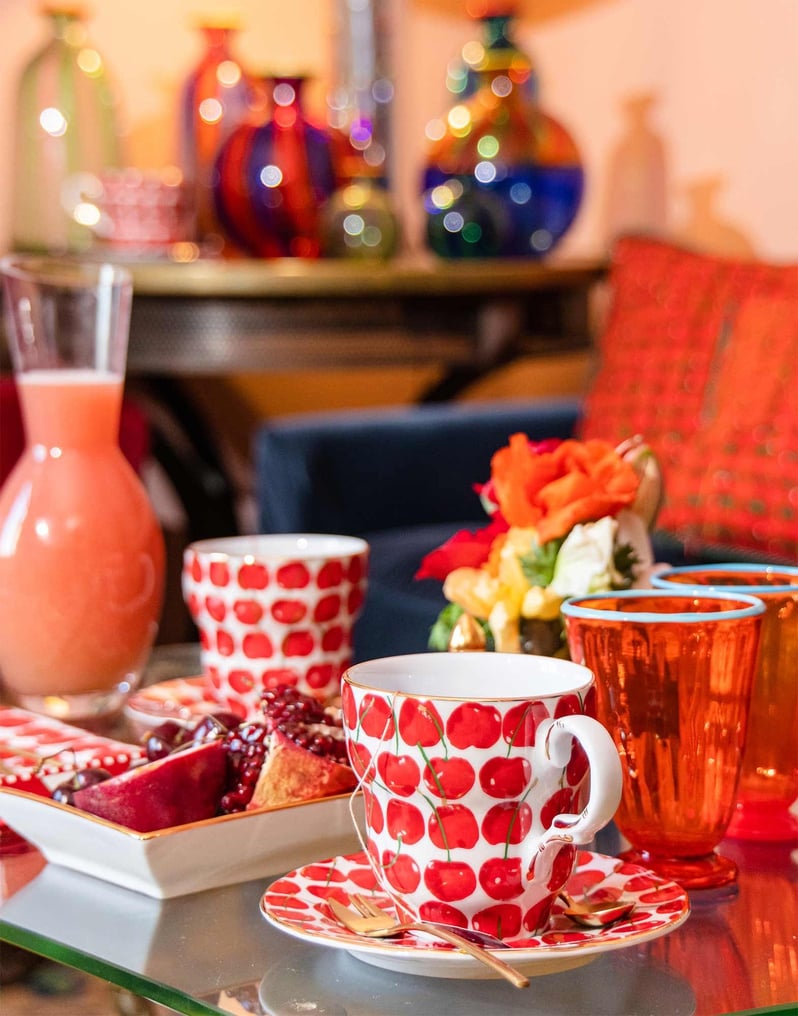 La DoubleJ Big Mama Cup And Saucer La DoubleJ Big Mama Cup And Saucer Cherries Avorio DIS0066CER001CHY0005