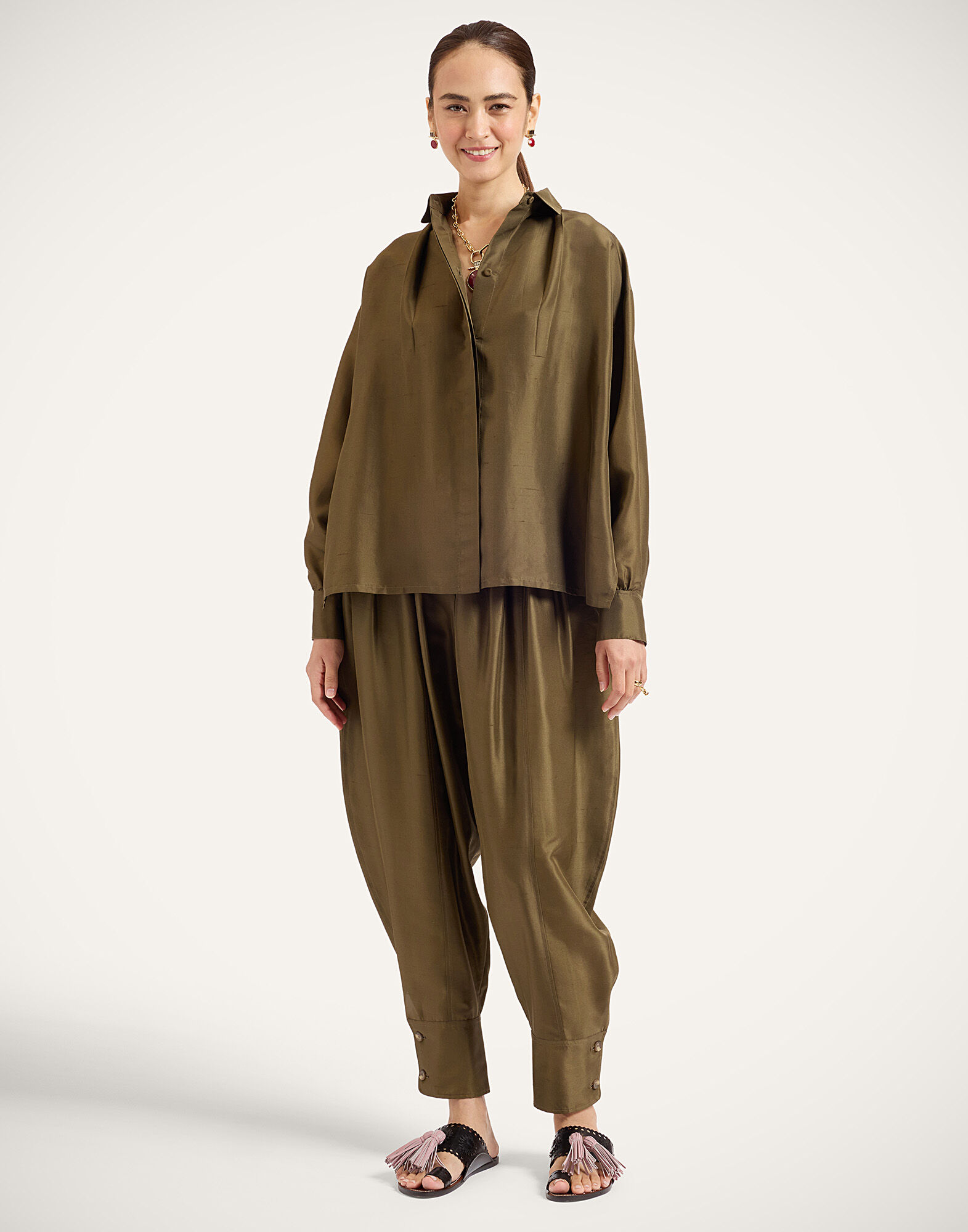 La DoubleJ Harem Pants Solid Moss Green TRO0216SIL031SOLIDGR14