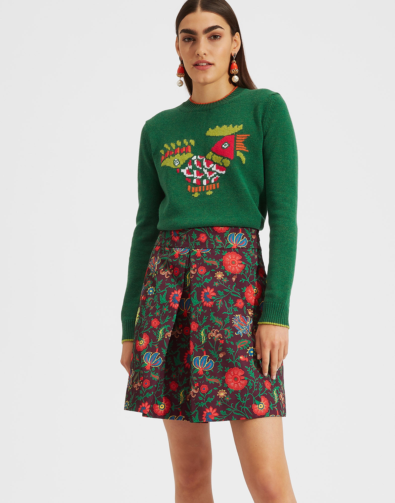 LaDoubleJ Intarsia Crew Neck Solid Green PUL0004KNI001GRE0002