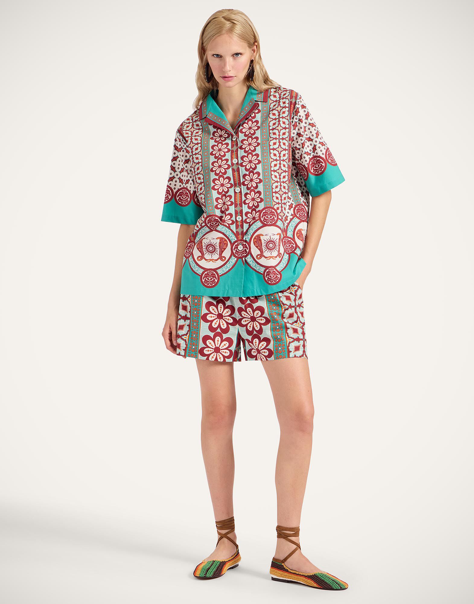 La DoubleJ Pull-Up Shorts Pagoda Plac&eacute;e Rust TRO0060COT015PAG01OR04