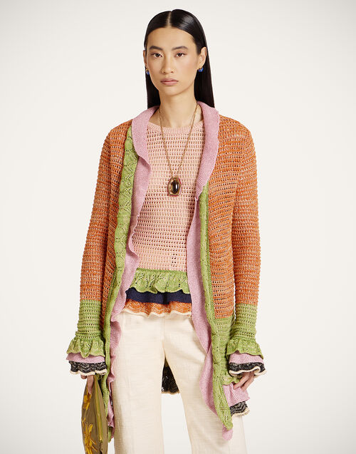 La DoubleJ Eight Counts Cardigan Color Block Orange & Green PUL0349KNI199VA467OR02