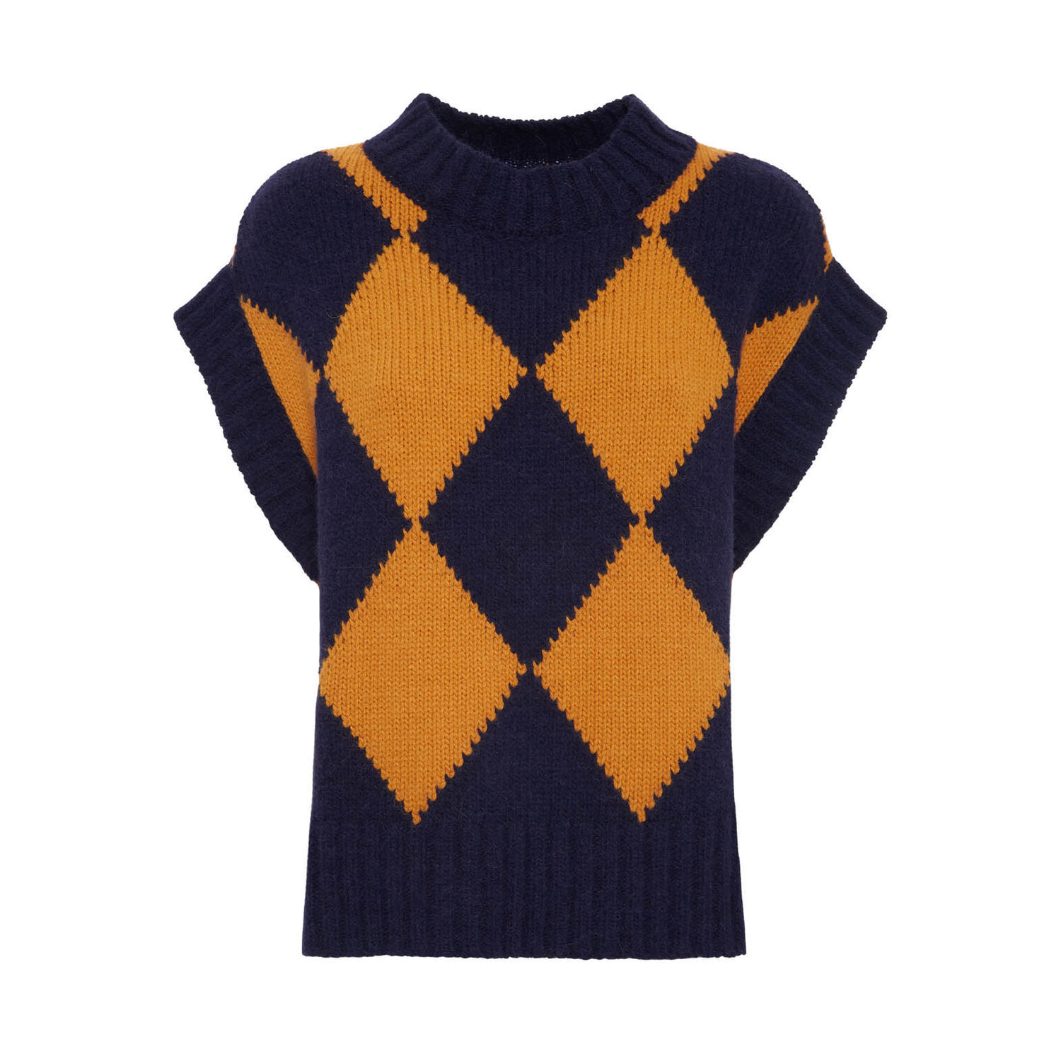 La Doublej Argyle Gilet In Navy & Yellow