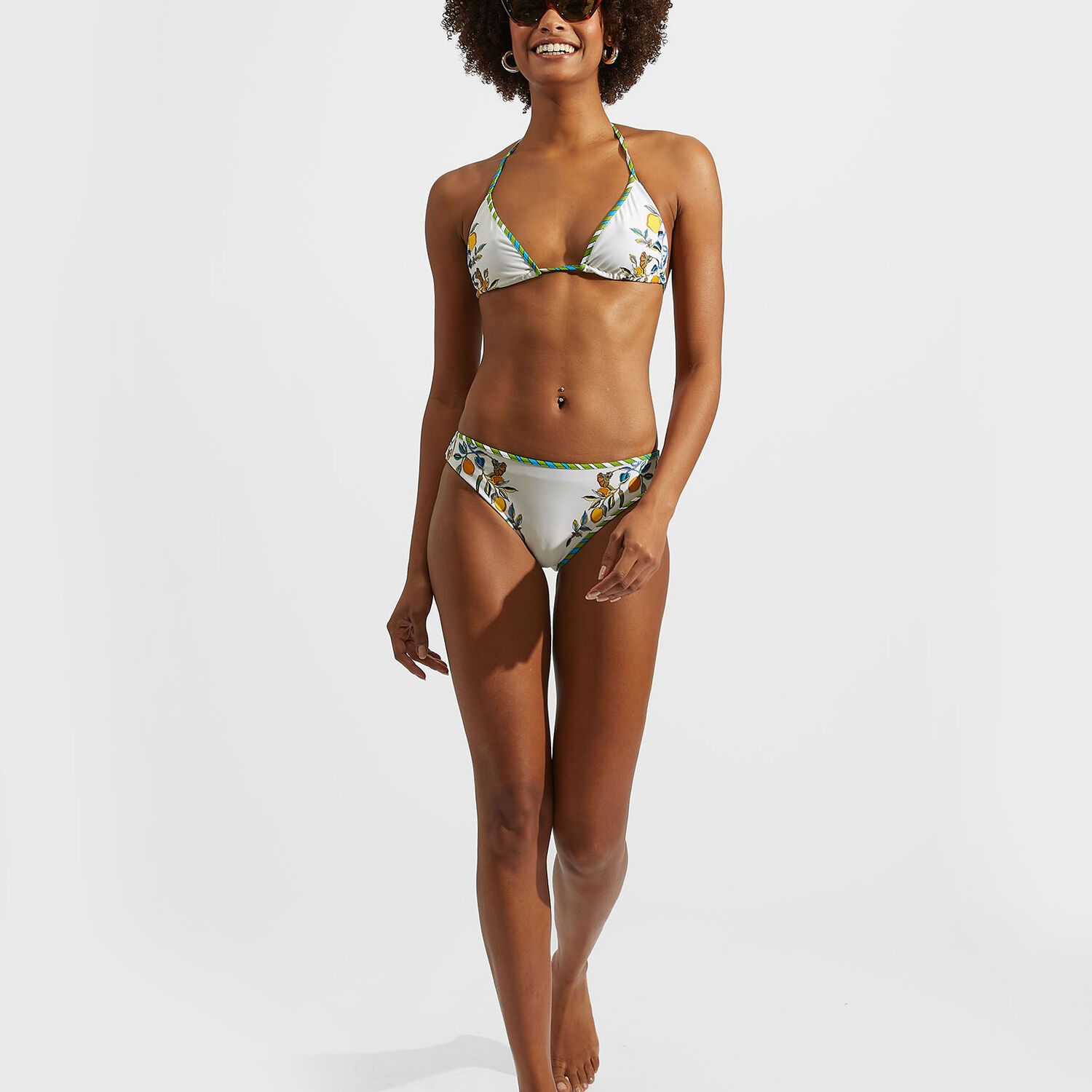 La Doublej Floral-print Bikini Bottom In Borboni Placed Bianco