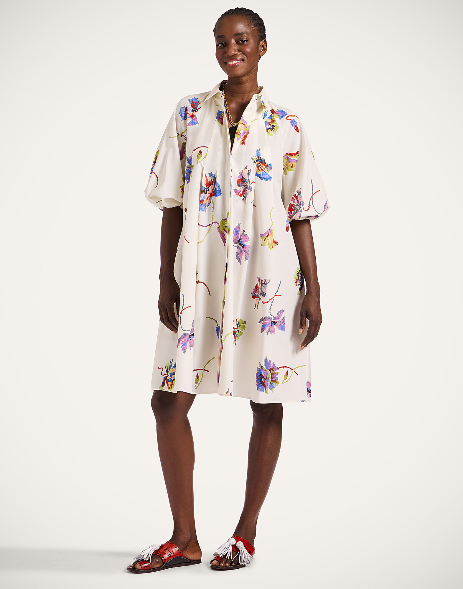 La DoubleJ Sunburst Dress Infiorata White DRE0471COT039INF01WH01