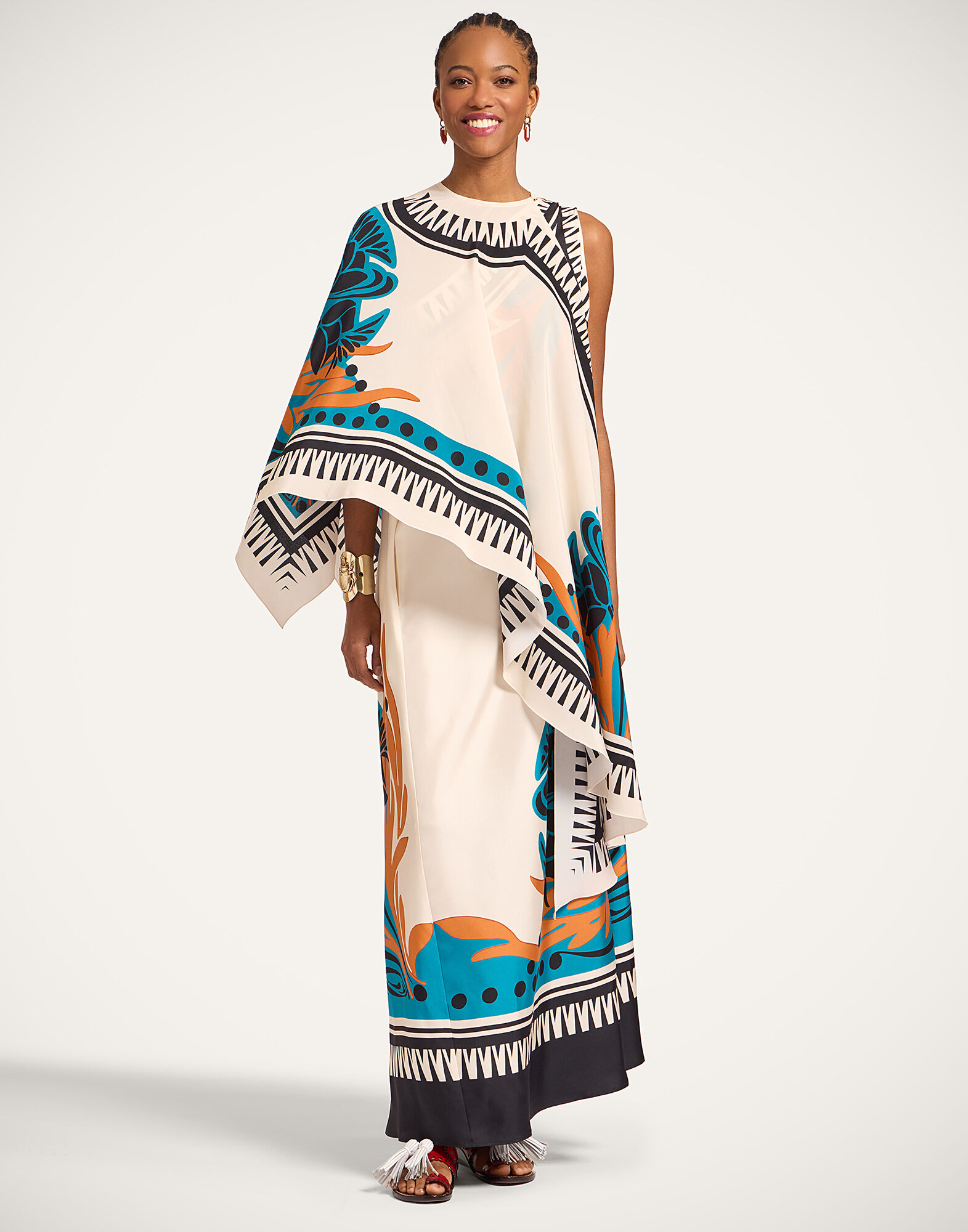 La DoubleJ Maria Cape Florence Plac&eacute;e Ivory SCA0092CRE002FLO02WH04