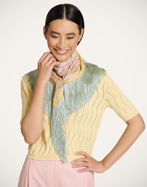 La DoubleJ Reversible Fringe Foulard 90 Tulip Plac&eacute;e Green SCA0073SIL006TUL08GR02