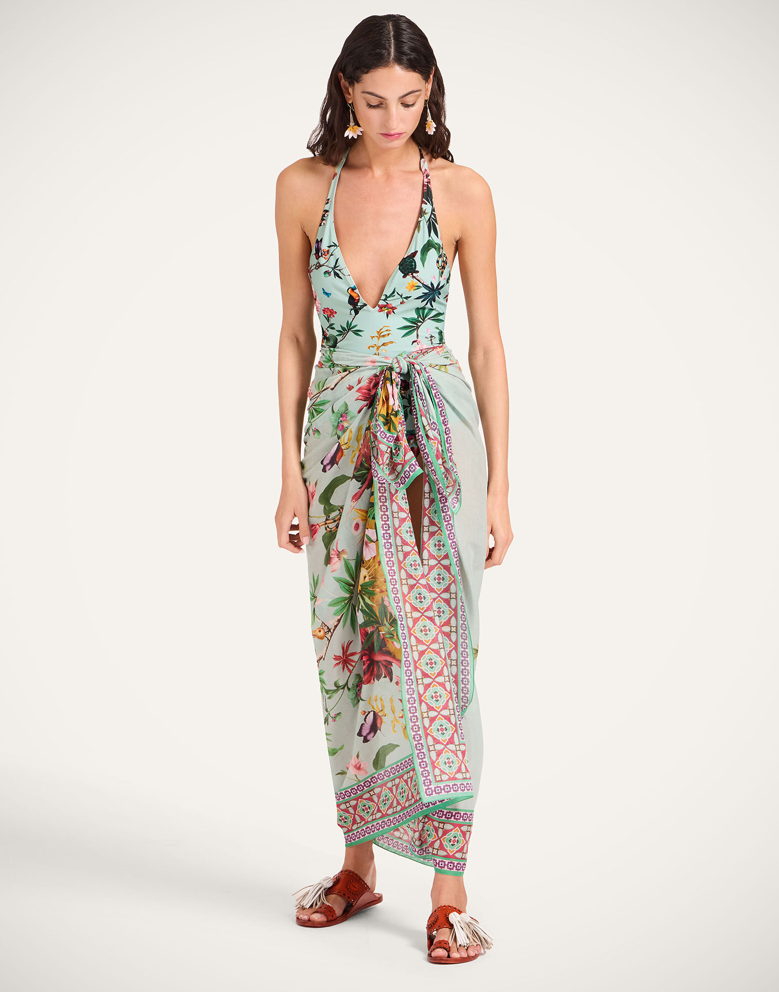 La DoubleJ Pareo Zooflora Plac&eacute;e Light Blue SCA0051COT021ZOF06BU01