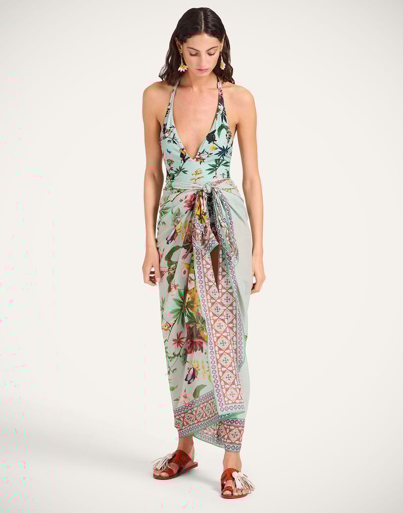 La DoubleJ Pareo La DoubleJ Pareo Zooflora Placée Light Blue SCA0051COT021ZOF06BU01