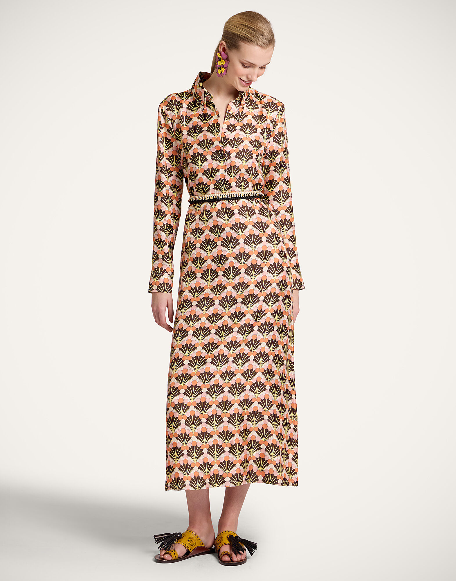 La DoubleJ Chemise Swing Dress Florette Fan Brown DRE0913SIL001FLF02BR02