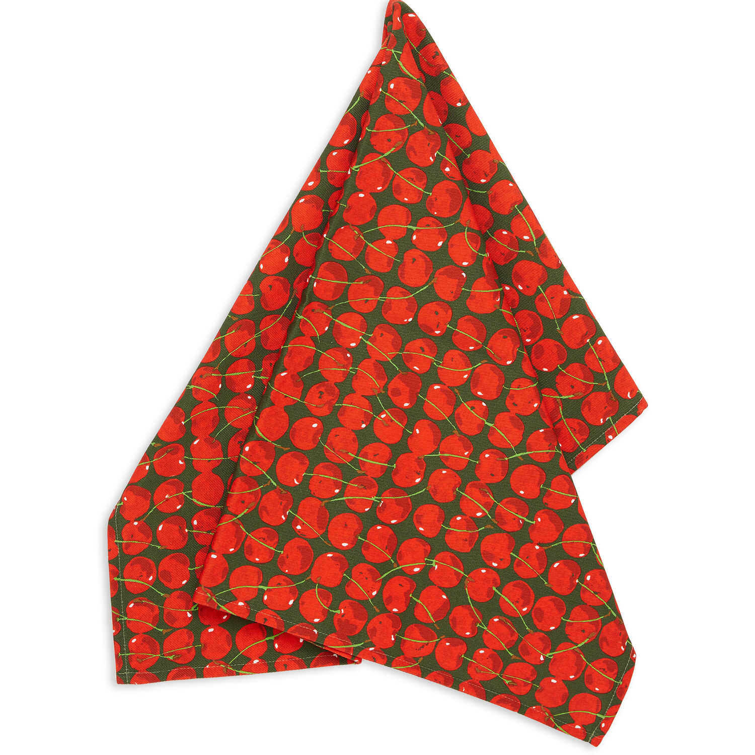 La Doublej Cherries Verde Print Tea Towel In 红色