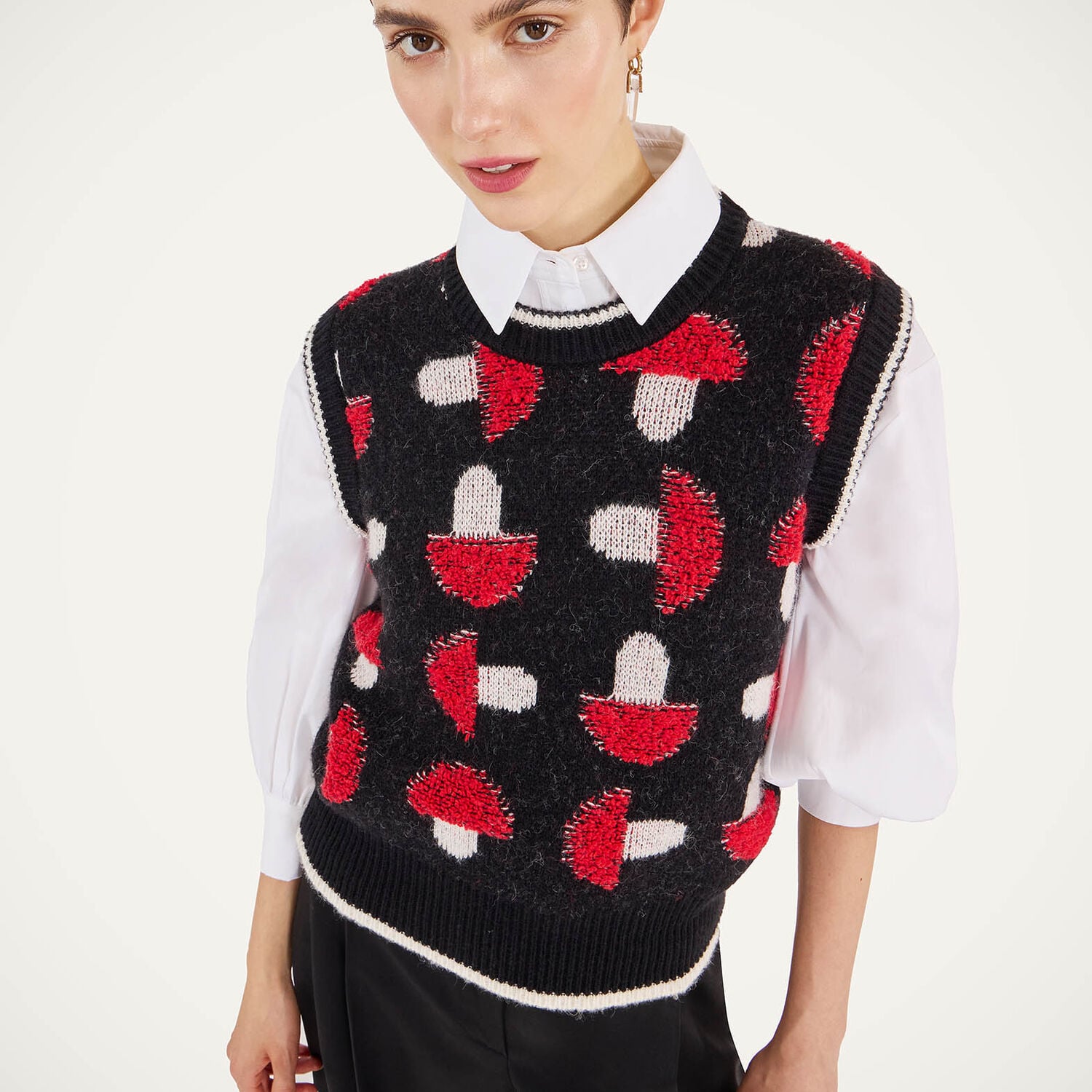  La Doublej Knitwear Women - Fun-guy Gilet Black & Red Xxs 46% Acrylic 34% Alpaca Wool 14% Polyamide 6% Polyester 