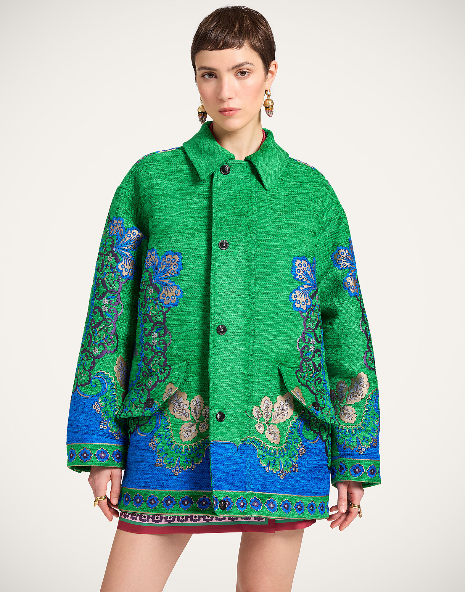 La DoubleJ Truffle Coat Cornucopia Plac&eacute;e Green JAC0178JCQ130CRN02GR02