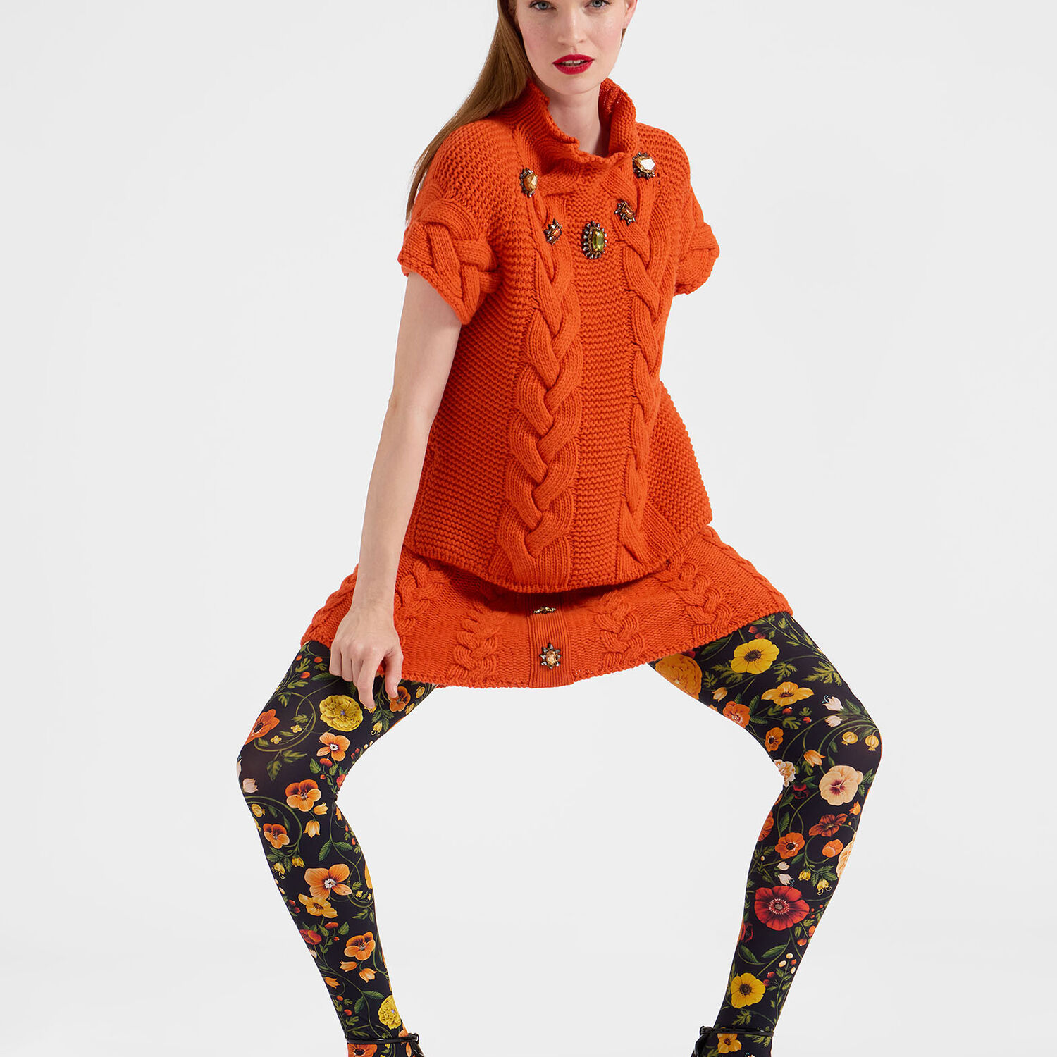 La Doublej Printed Tights In Botticelli Black