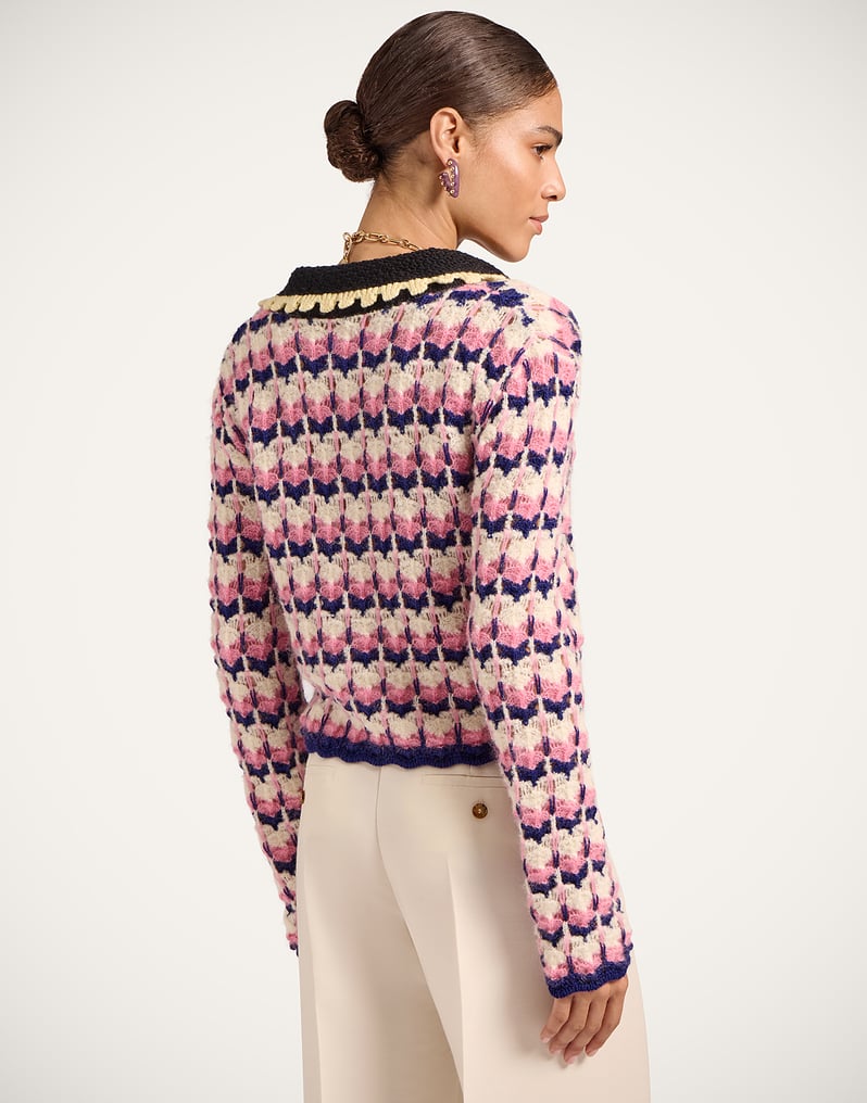 La DoubleJ Long Sleeves Picket Polo Shirt La DoubleJ Long Sleeves Picket Polo Shirt Multicolor Pink & White PUL0293KNI168VA409PI01