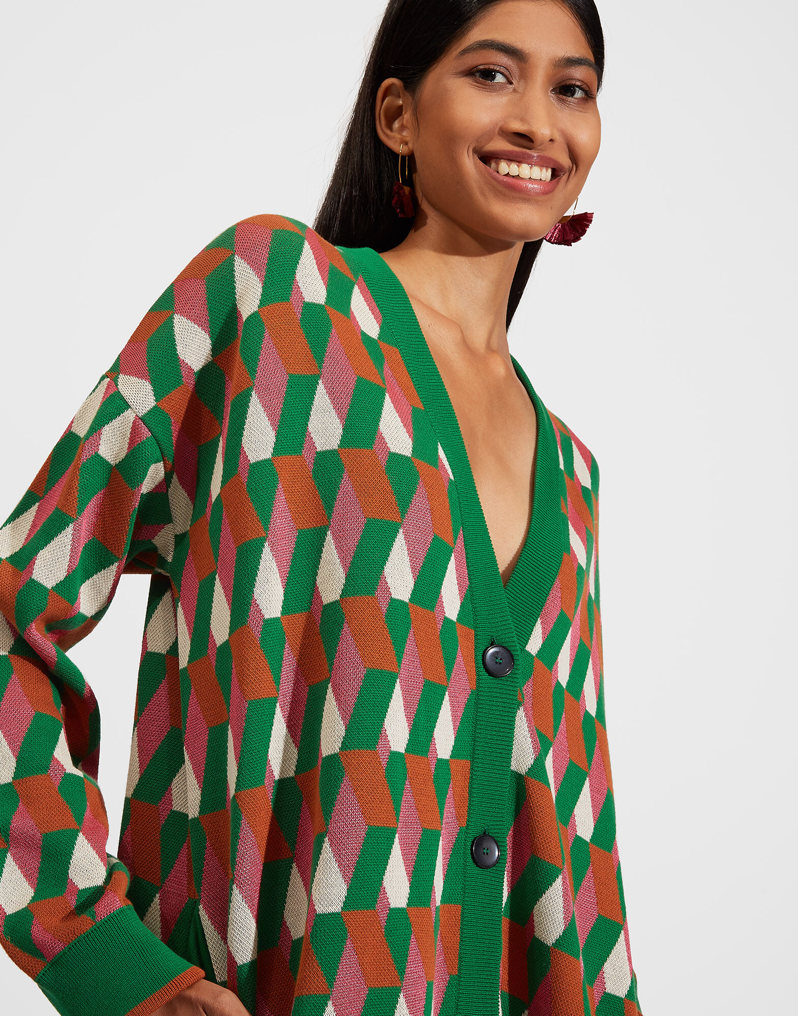 La DoubleJ Knit Leisure Cardigan Diamond Verde PUL0068KNI044VAR0079