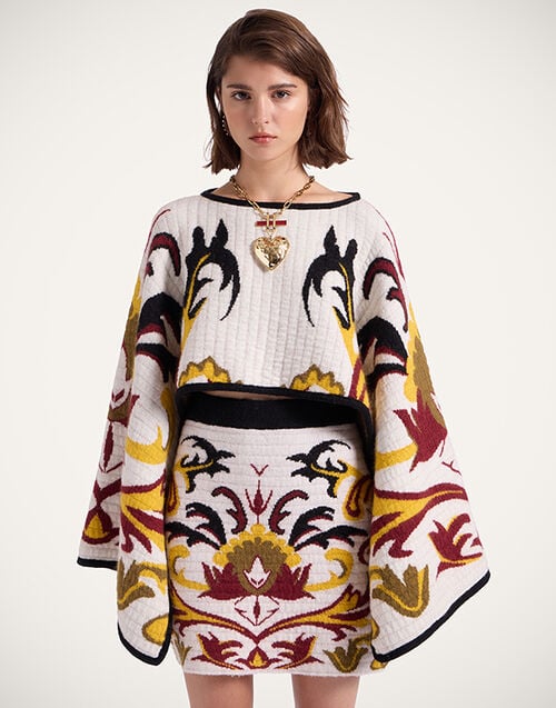 La DoubleJ In My Power Knit Stole La DoubleJ In My Power Knit Stole Multicolor Ivory & Red SCA0082KNI177VA402BR05
