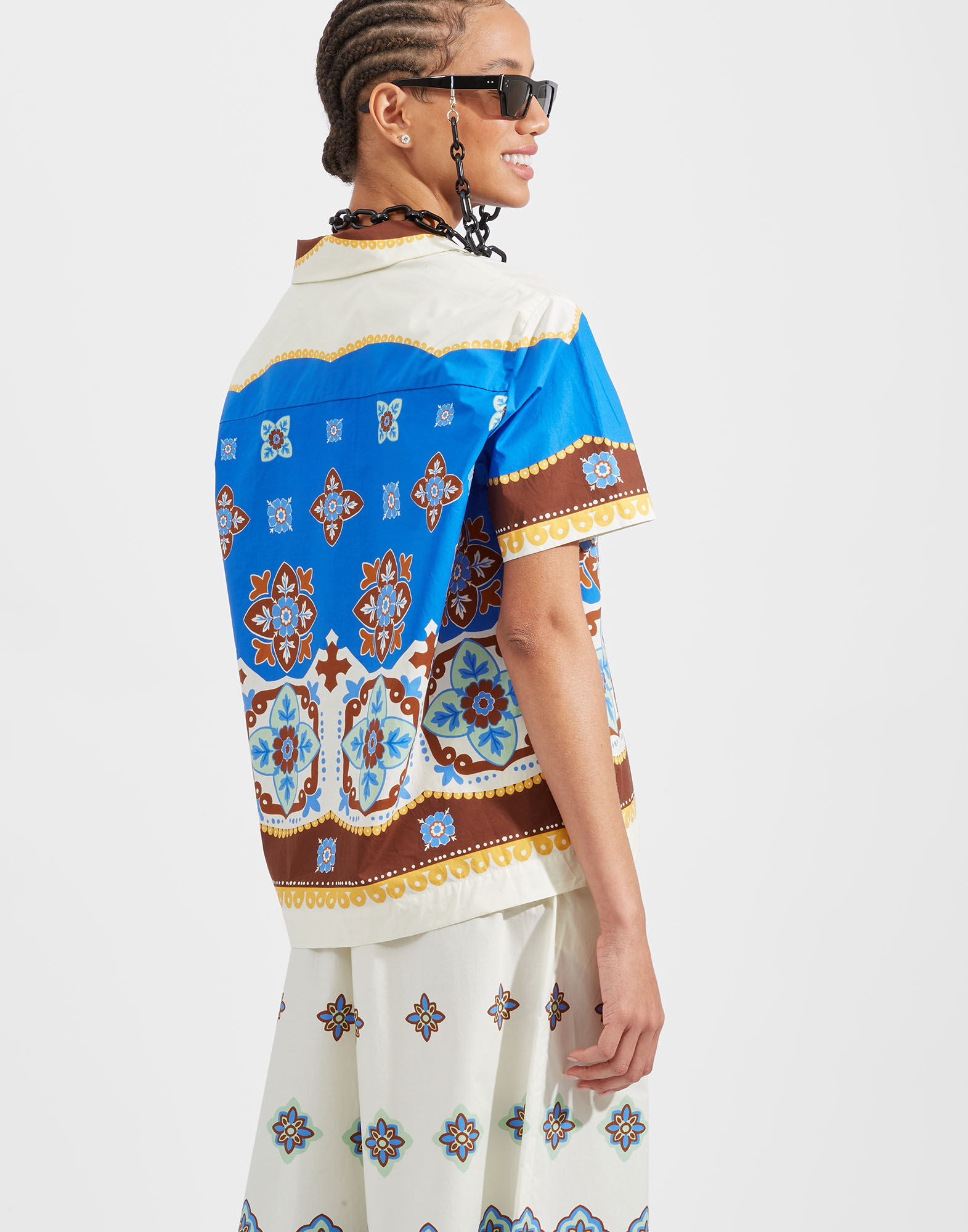 La DoubleJ Cortile Shirt Tiles Degrade Plac&eacute;e Blue SHI0074COT015TIL01BU03