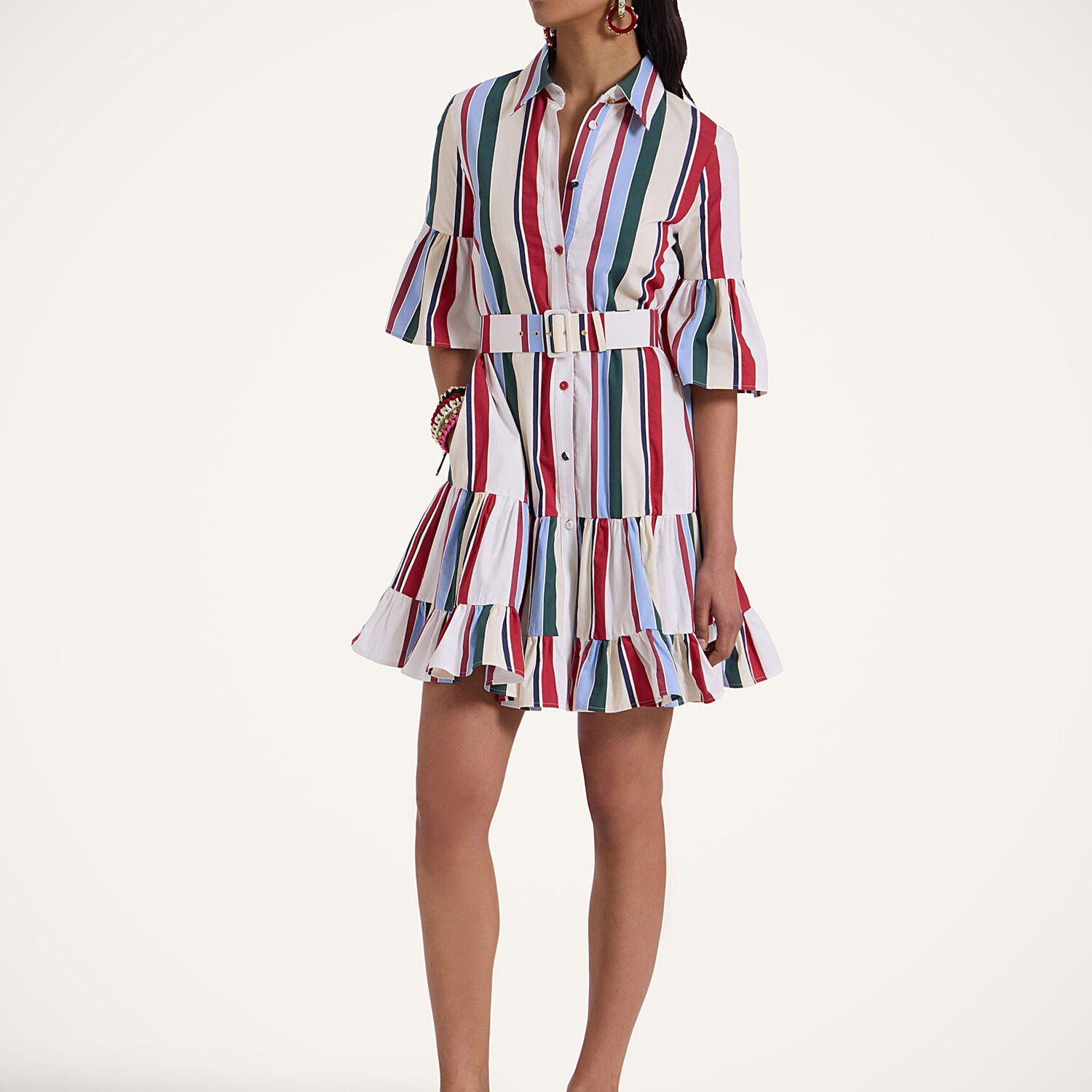 La Doublej Choux Ruffled Striped Cotton-blend Mini Dress In Stripes Multicolor