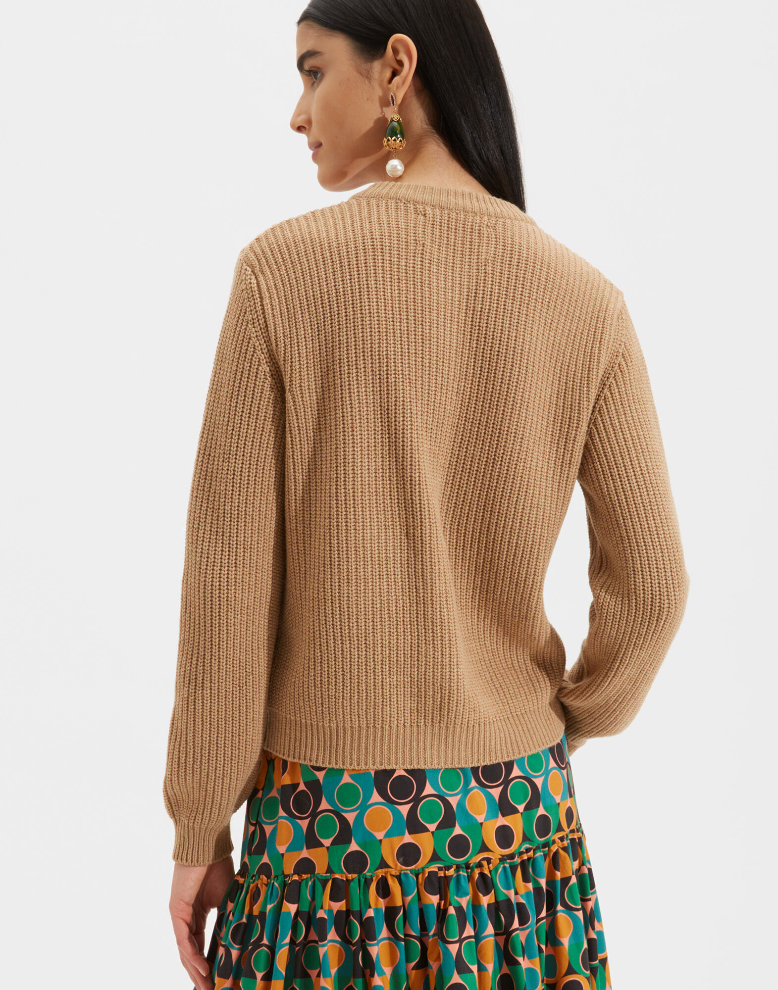 LaDoubleJ Embroidered Cardigan Solid Camel PUL0041KNI027CAM0002