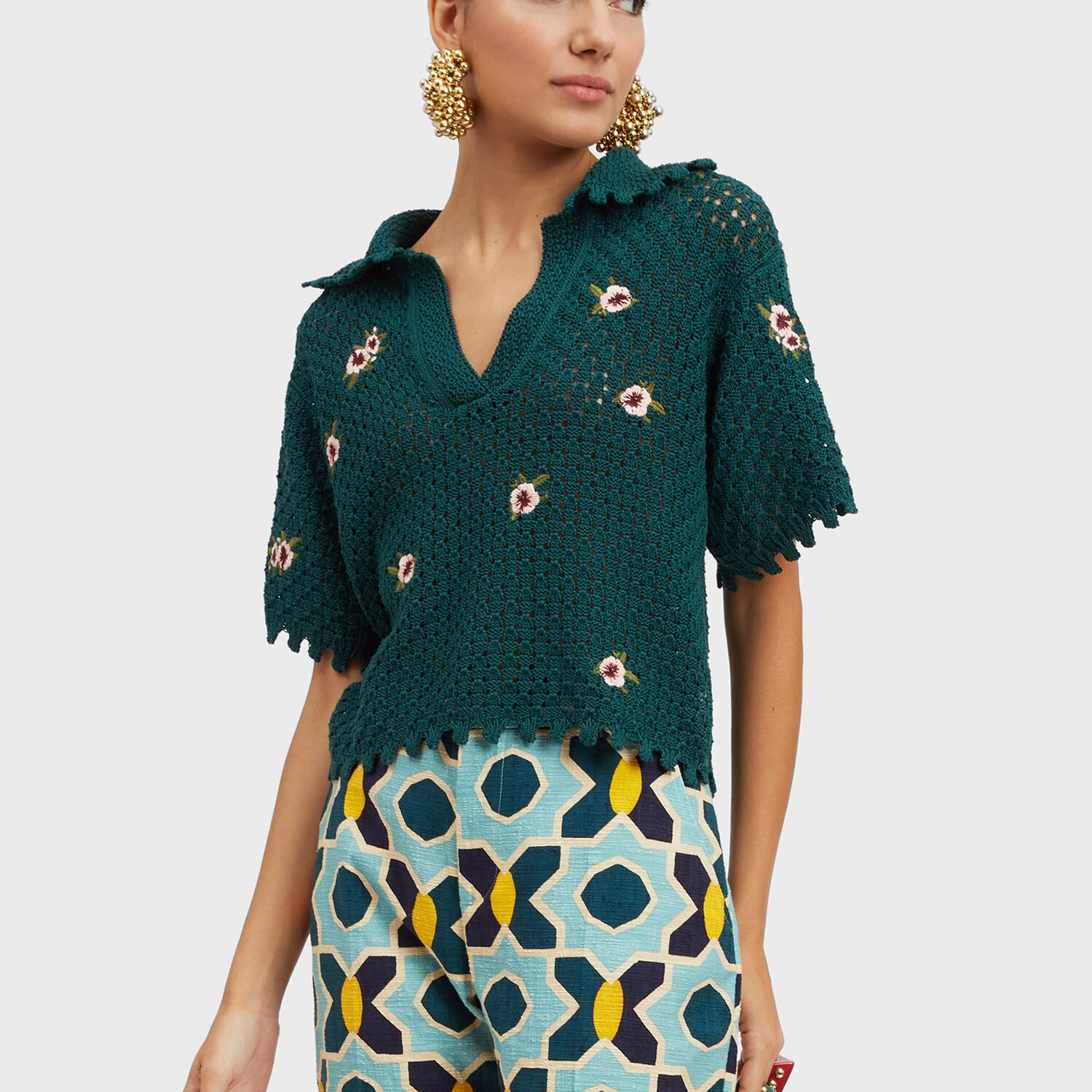 Shop La Doublej Crochet Polo In Solid Emerald