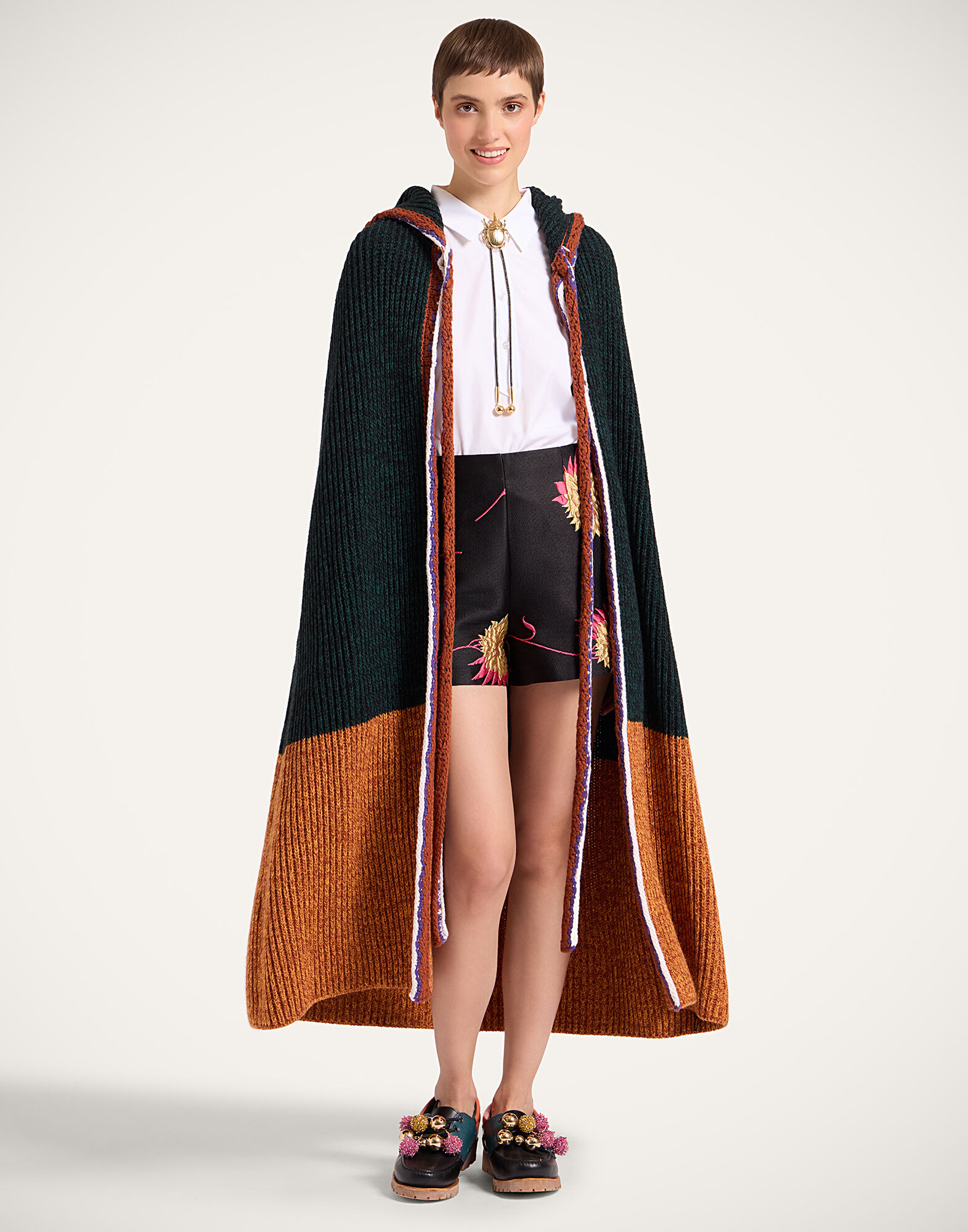 La DoubleJ Gala Cape Color Block Dark Green & Rust JAC0185KNI188VA438GR03